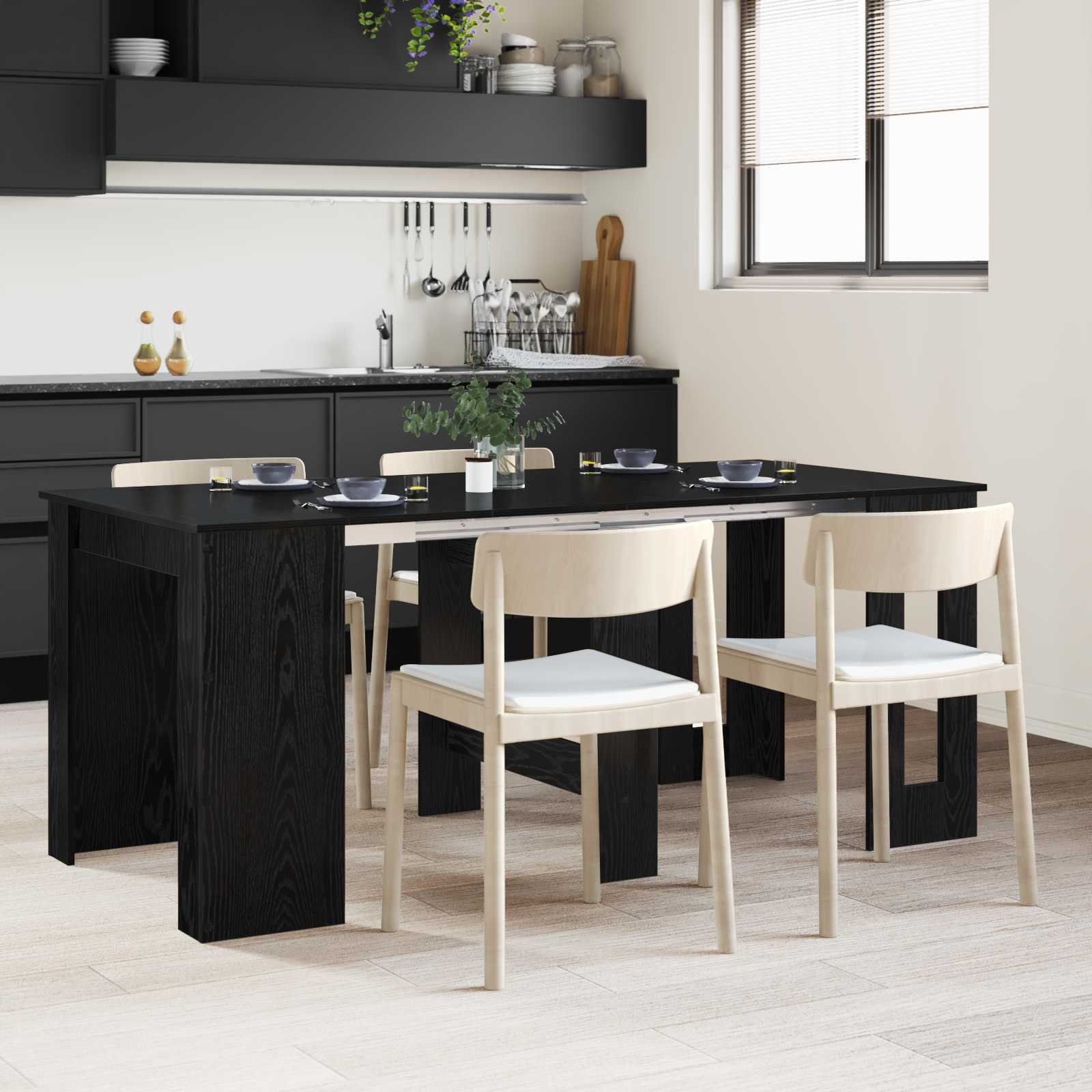 Blagovaonski stol 180 x 85 x 75 cm Konstruirano drvo Crni hrast