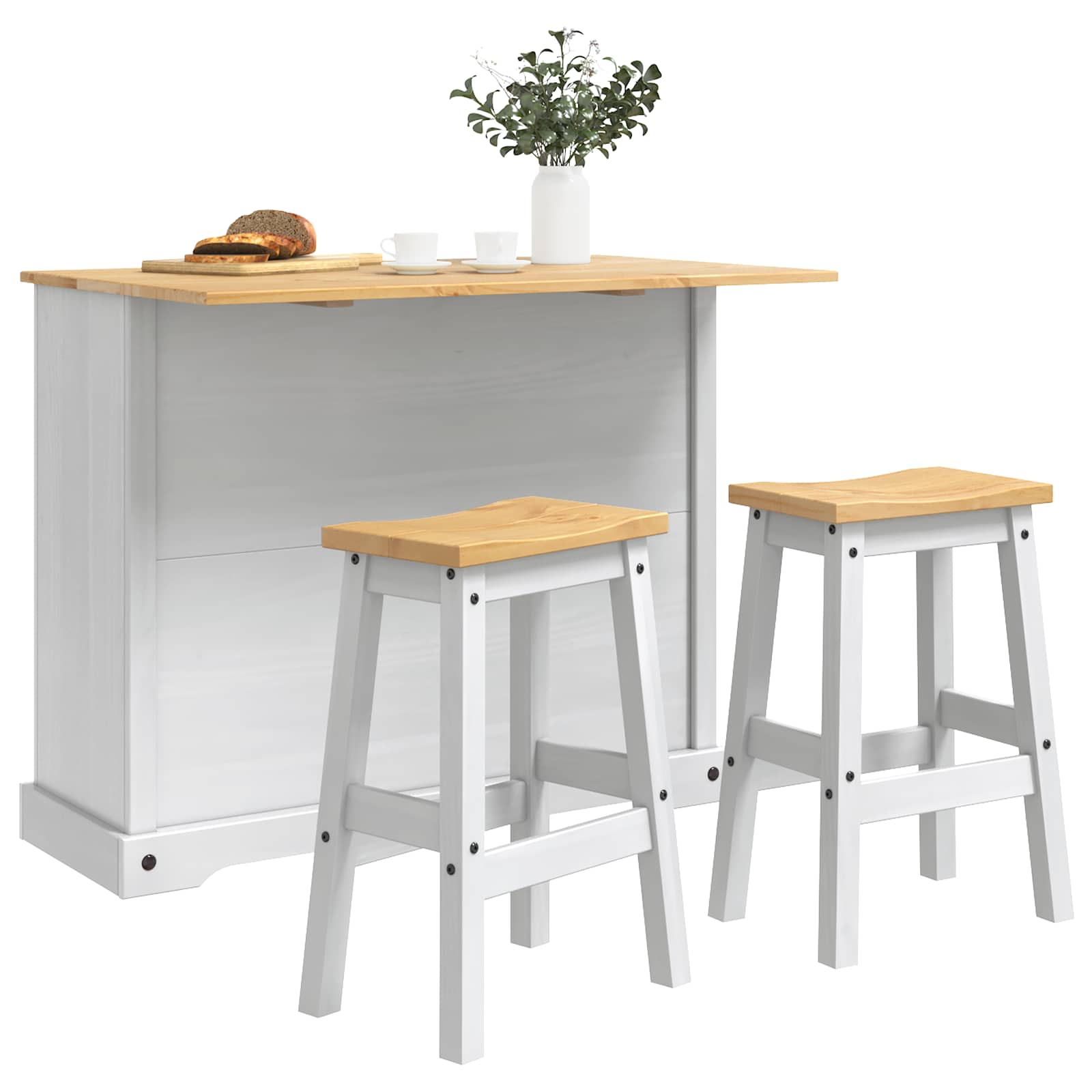 Set kuhinjskog otoka 3 pcs Bijela i vosak od meda Čvrsta bor