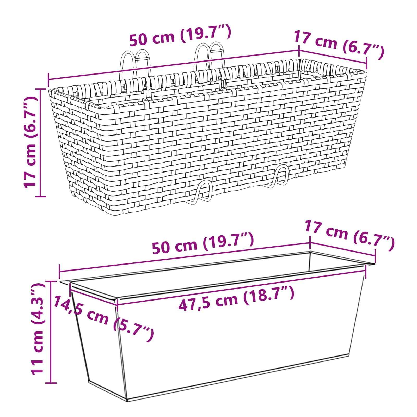 Ograda 2 pcs Crna 50 x 17 x 17 cm Metal
