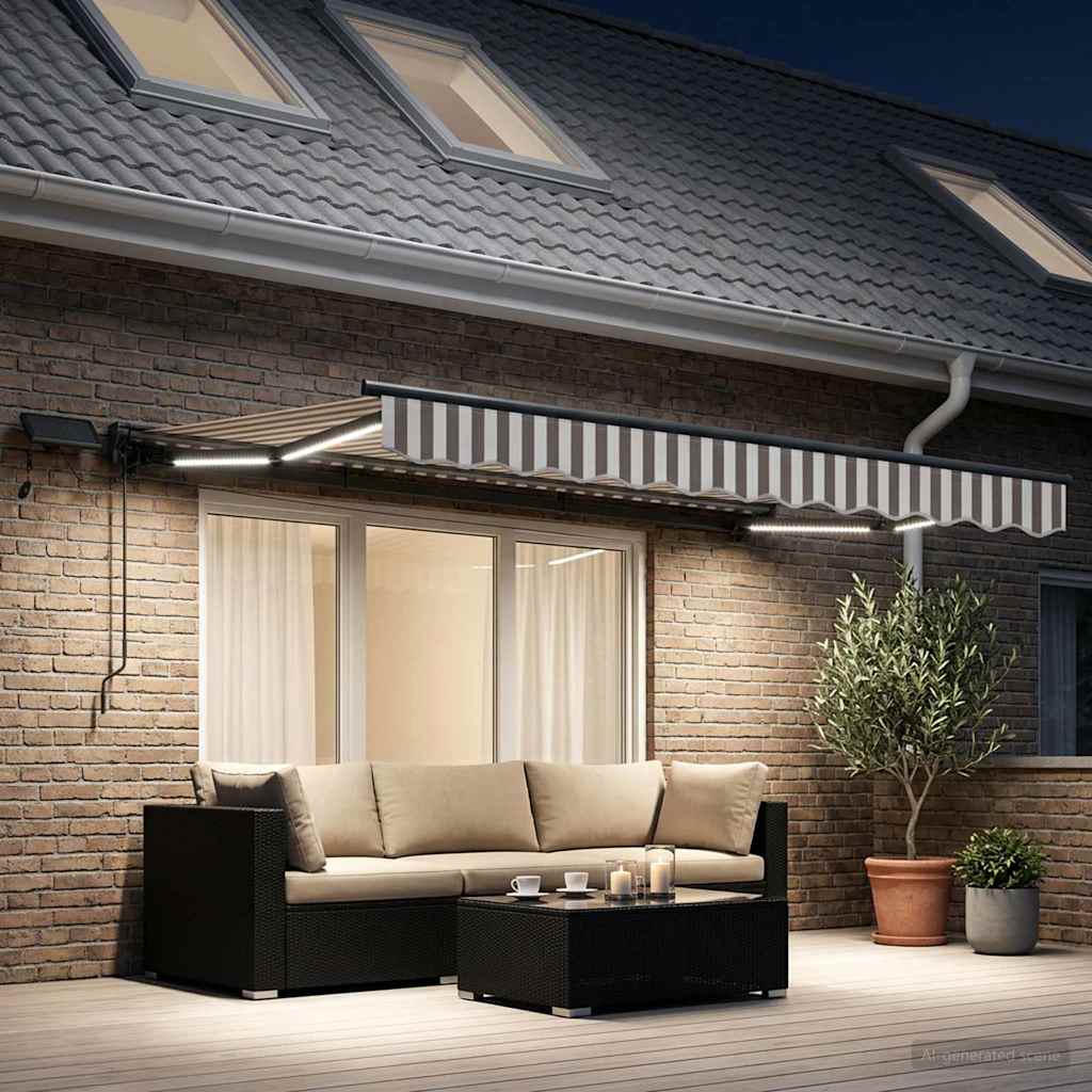 Ručni okvir tende s LED-ima Svijetlo siva i bijela. 3,5 x 2 m