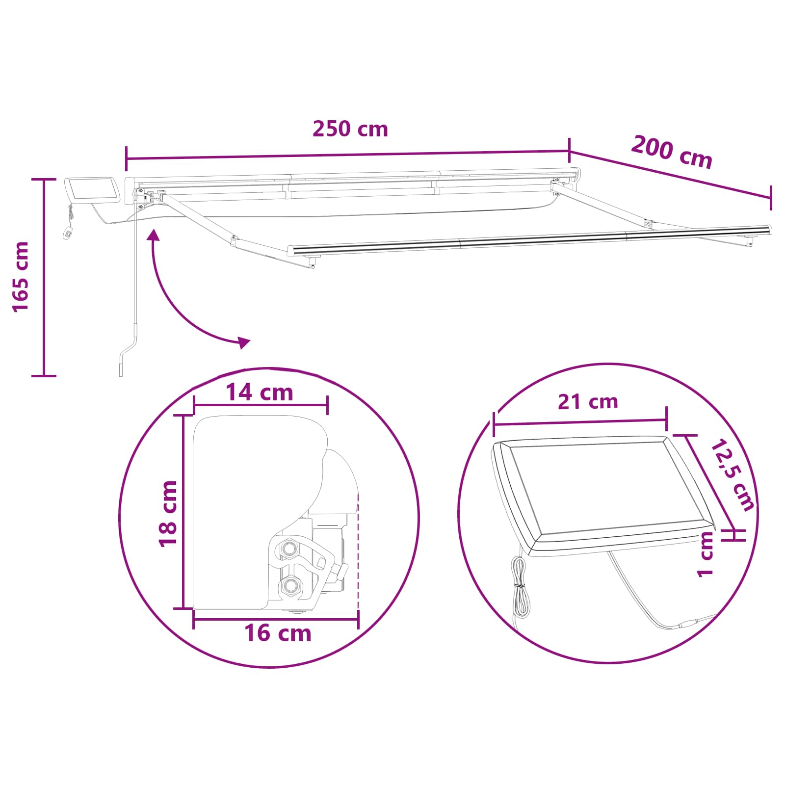 Ručni okvir tende s LED-ima Sivosmeđa 2,5 x 2 m