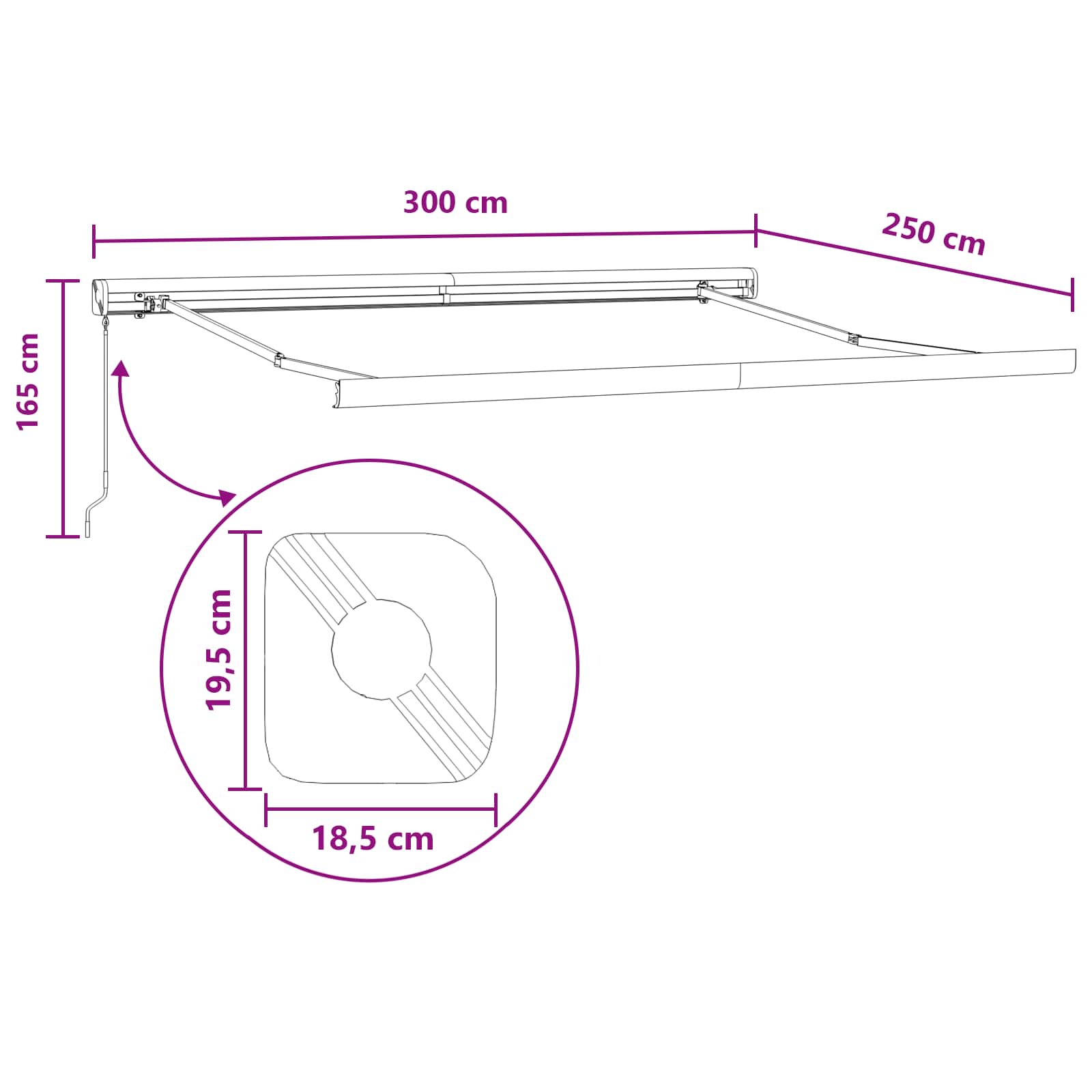 Povlačivi tende Sivosmeđa 300 x 250 cm Platno i Aluminij