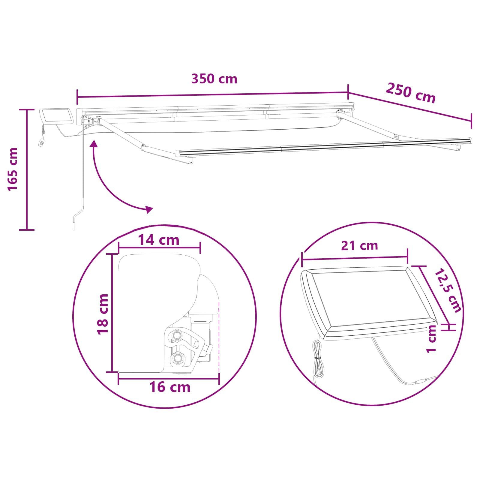 Ručni okvir tende s LED-ima Sivosmeđa 3,5 x 2,5 m