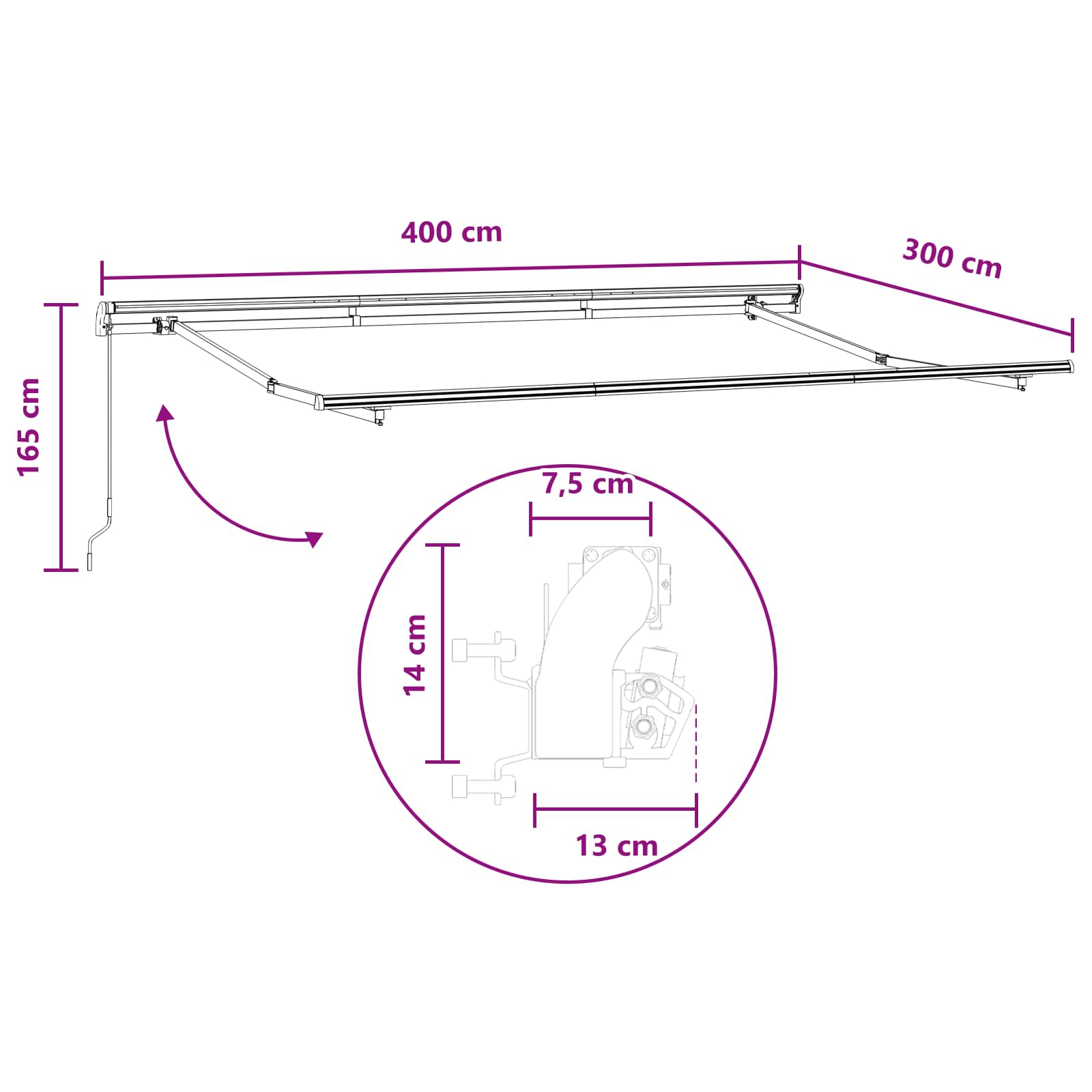 Povlačivi tende Svijetlo siva i bijela. 400 × 300 cm