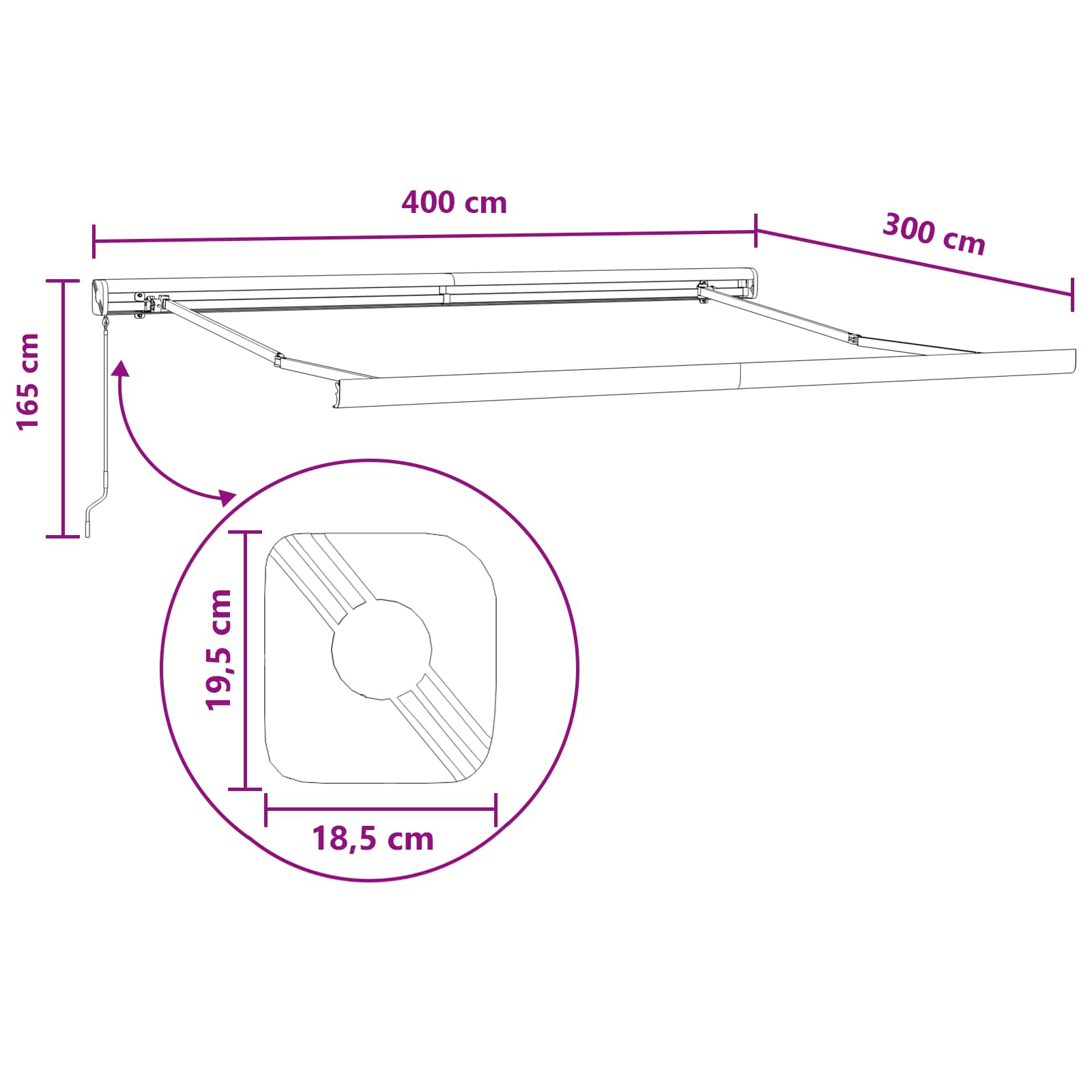 Povlačivi tende Svijetlo siva i bijela. 400 × 300 cm