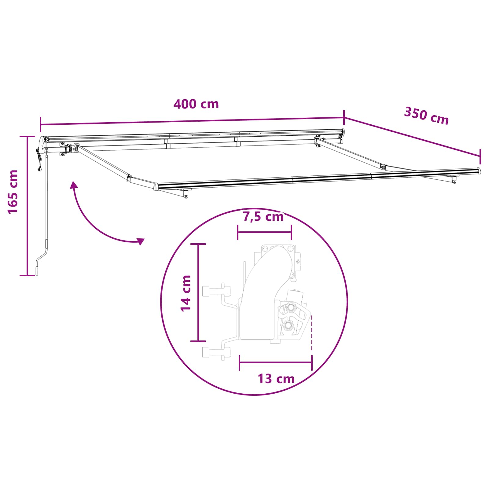 Povlačivi tende Sivosmeđa 400 × 350 cm Tkanina i Aluminij
