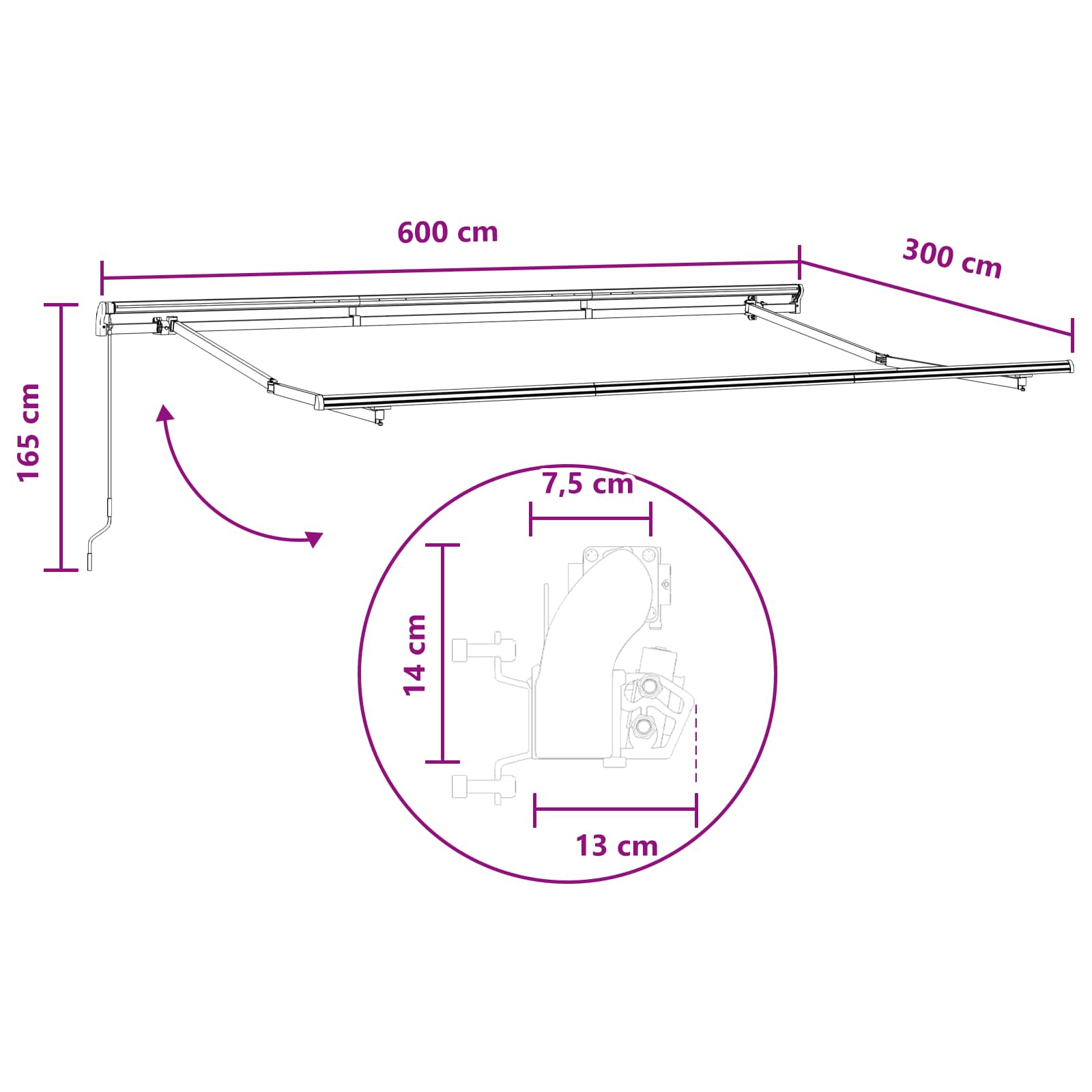 Povlačivi tende Svijetlo siva i bijela. 600 cm