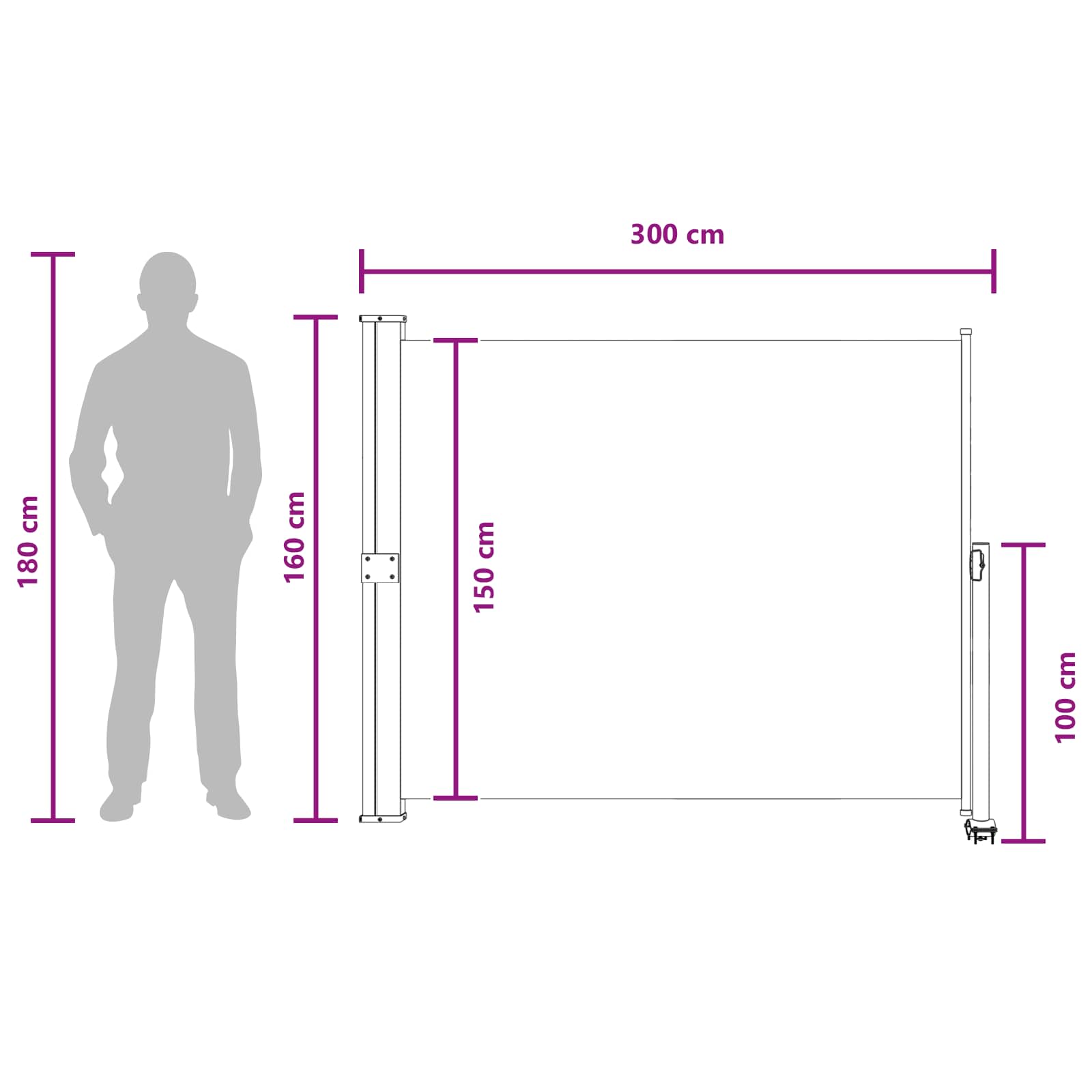 Bočna tendu Antracit 300 x 160 cm