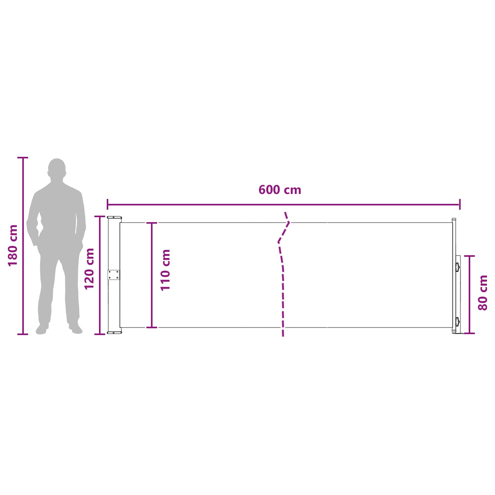 Retraktabilna bočna tende Antracit 600 x 117 cm Poliester