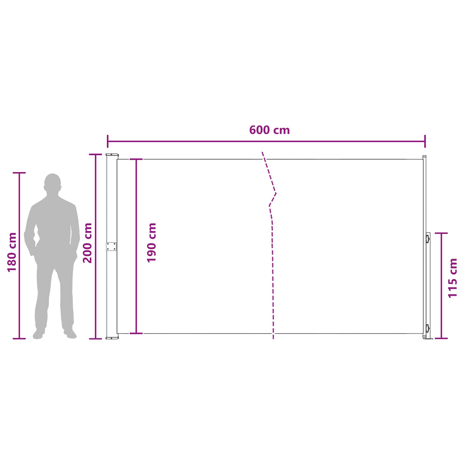 Retraktabilna bočna tende Bež 600 x 200 cm Poliester