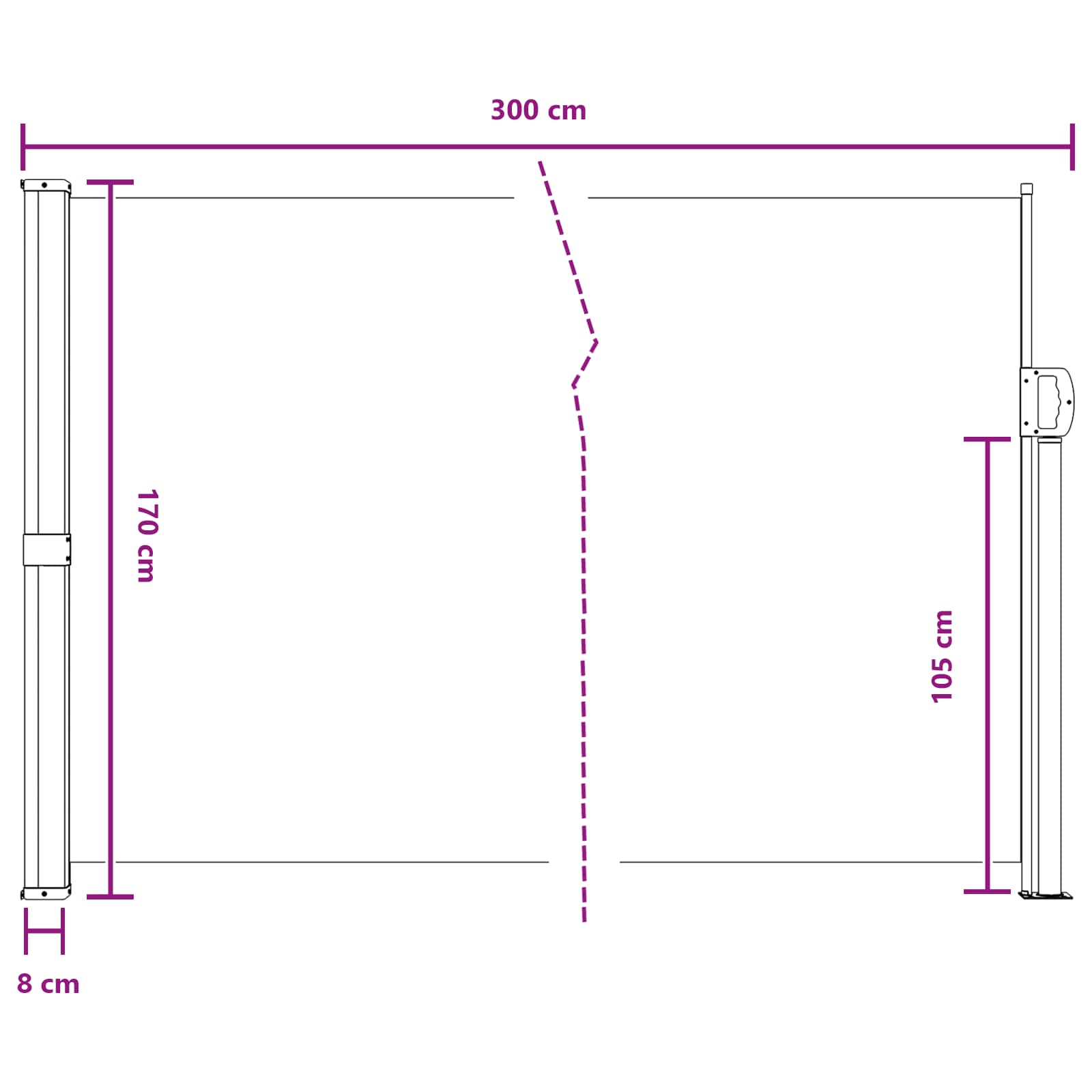 Retraktabilna bočna tende Siva 300 x 170 cm Poliester