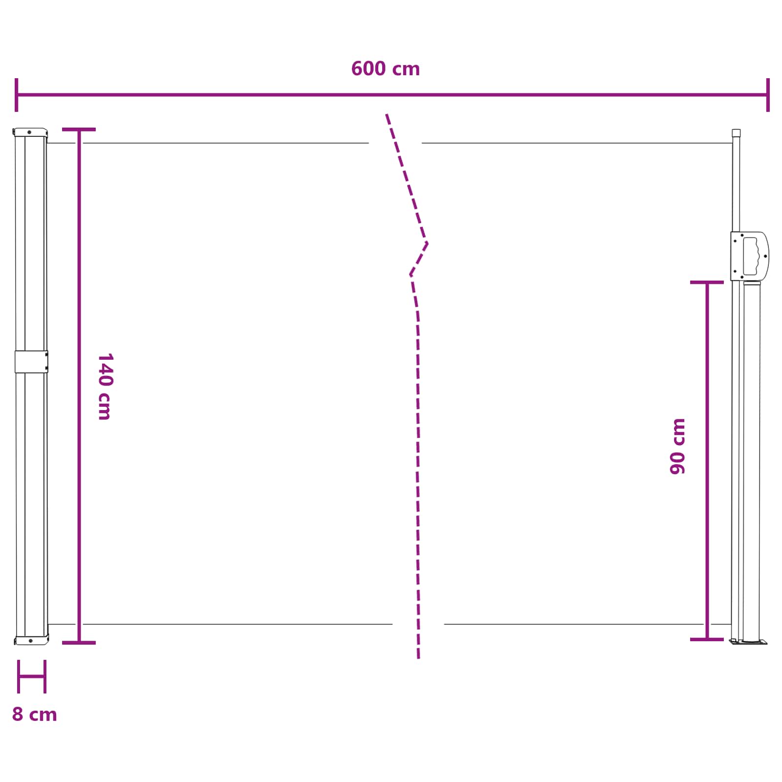 Retraktabilna bočna tende Siva 600 x 140 cm Poliester