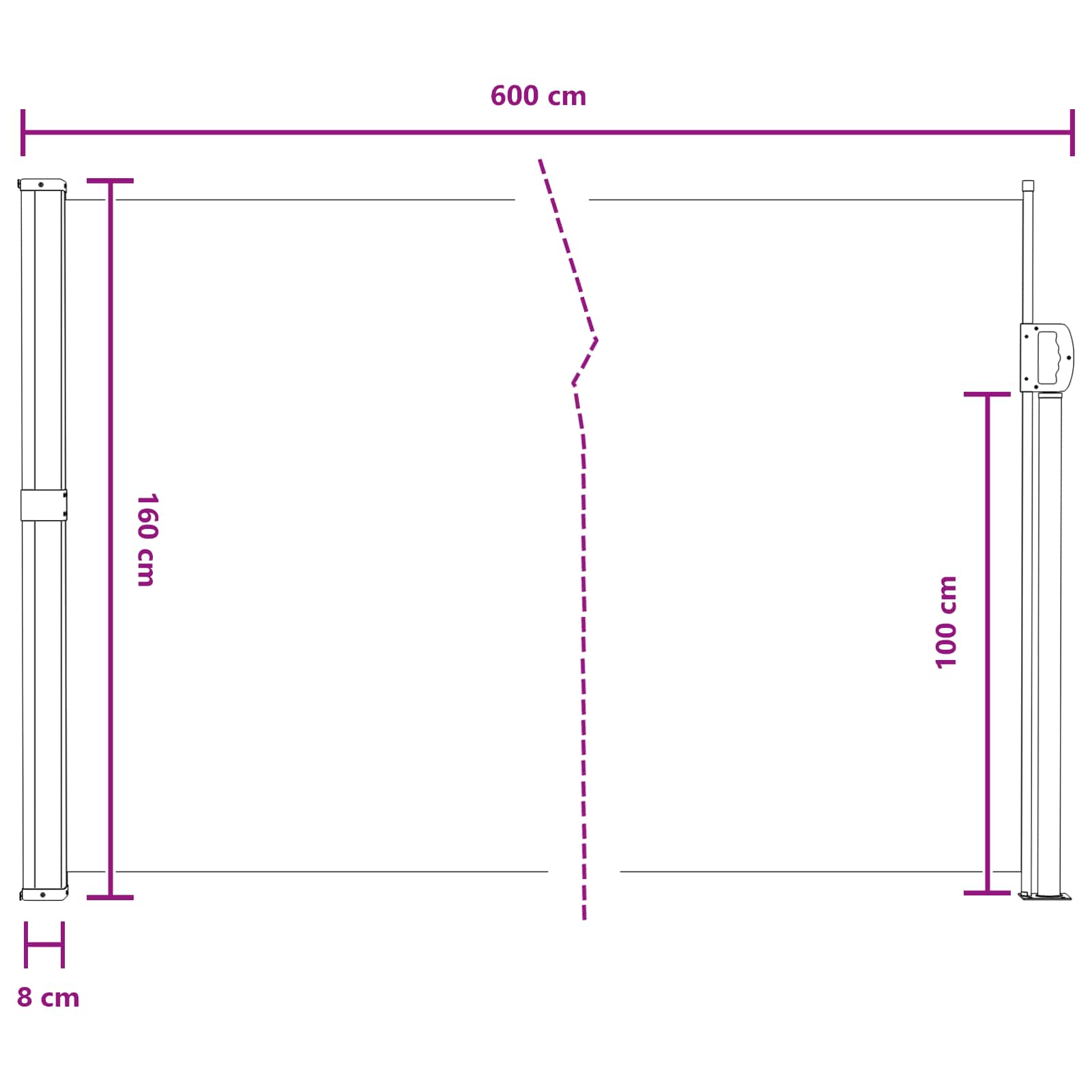 Retraktabilna bočna tende Siva 600 x 160 cm Poliester