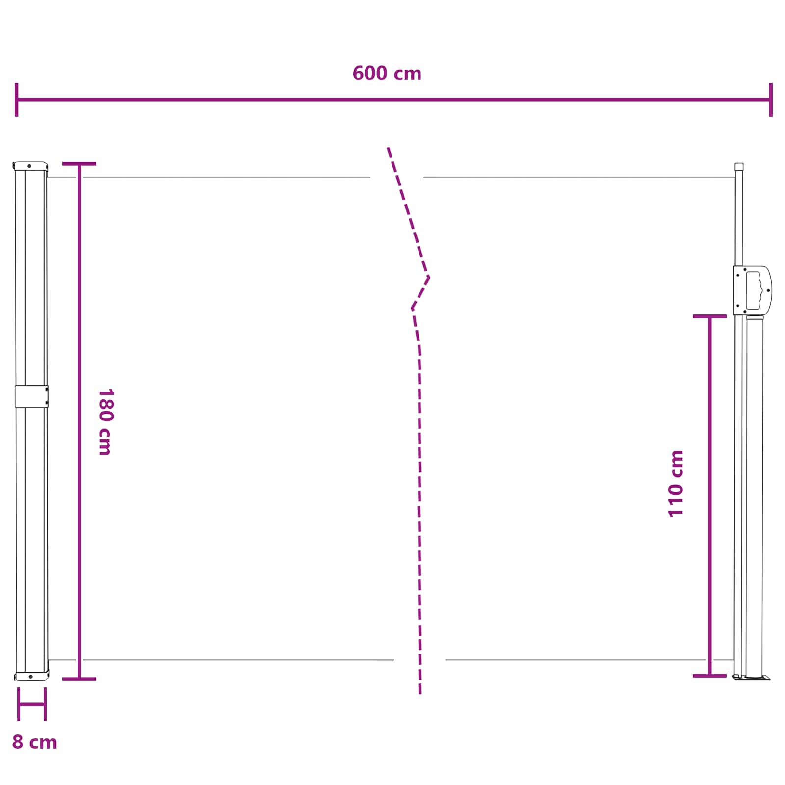 Retraktabilna bočna tende Pijesak 600 x 180 cm Poliester