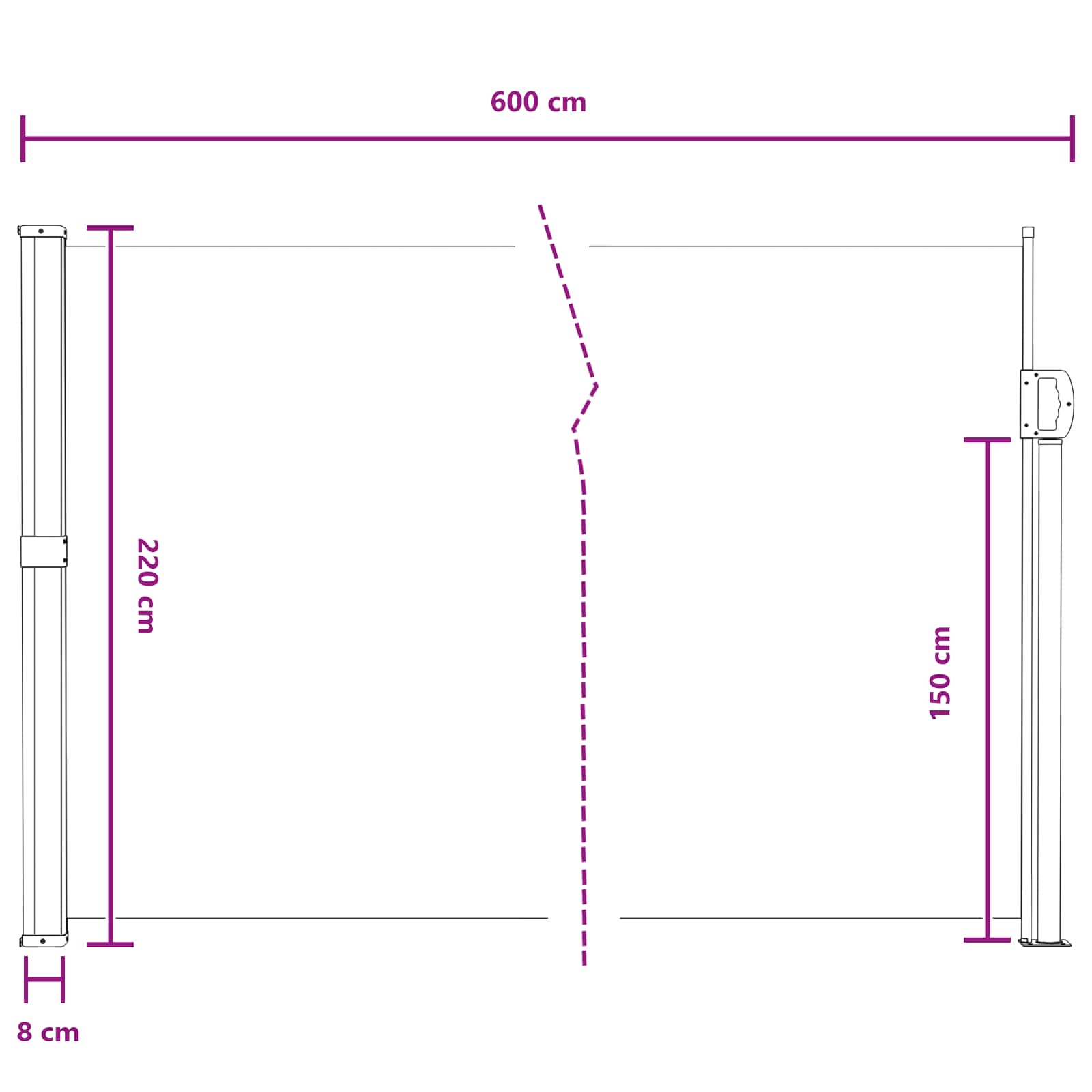Retraktabilna bočna tende Siva 600 x 220 cm Poliester