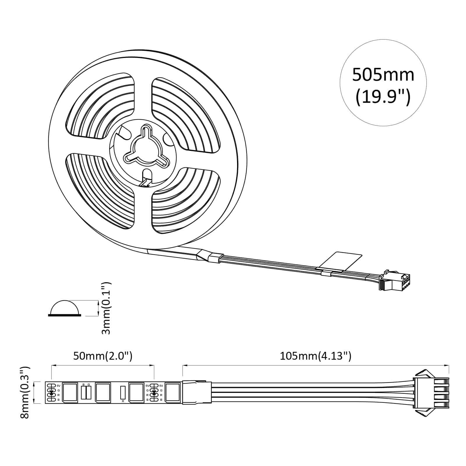 LED traka 2 pcs Crna i prozirna 400 mm Bakar i plastika