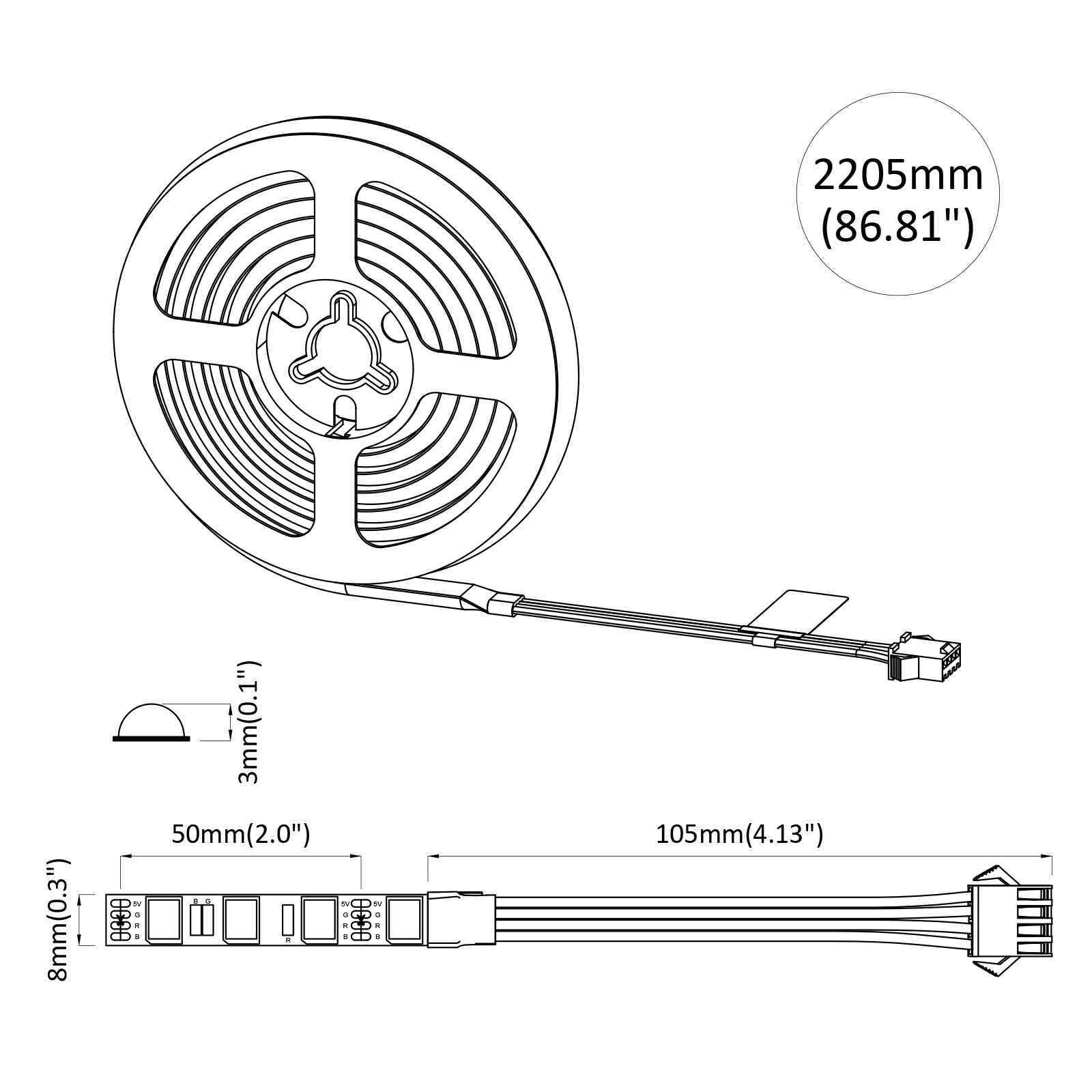 LED traka 2 pcs Crna i prozirna 210 x 0,8 x 0,3 cm