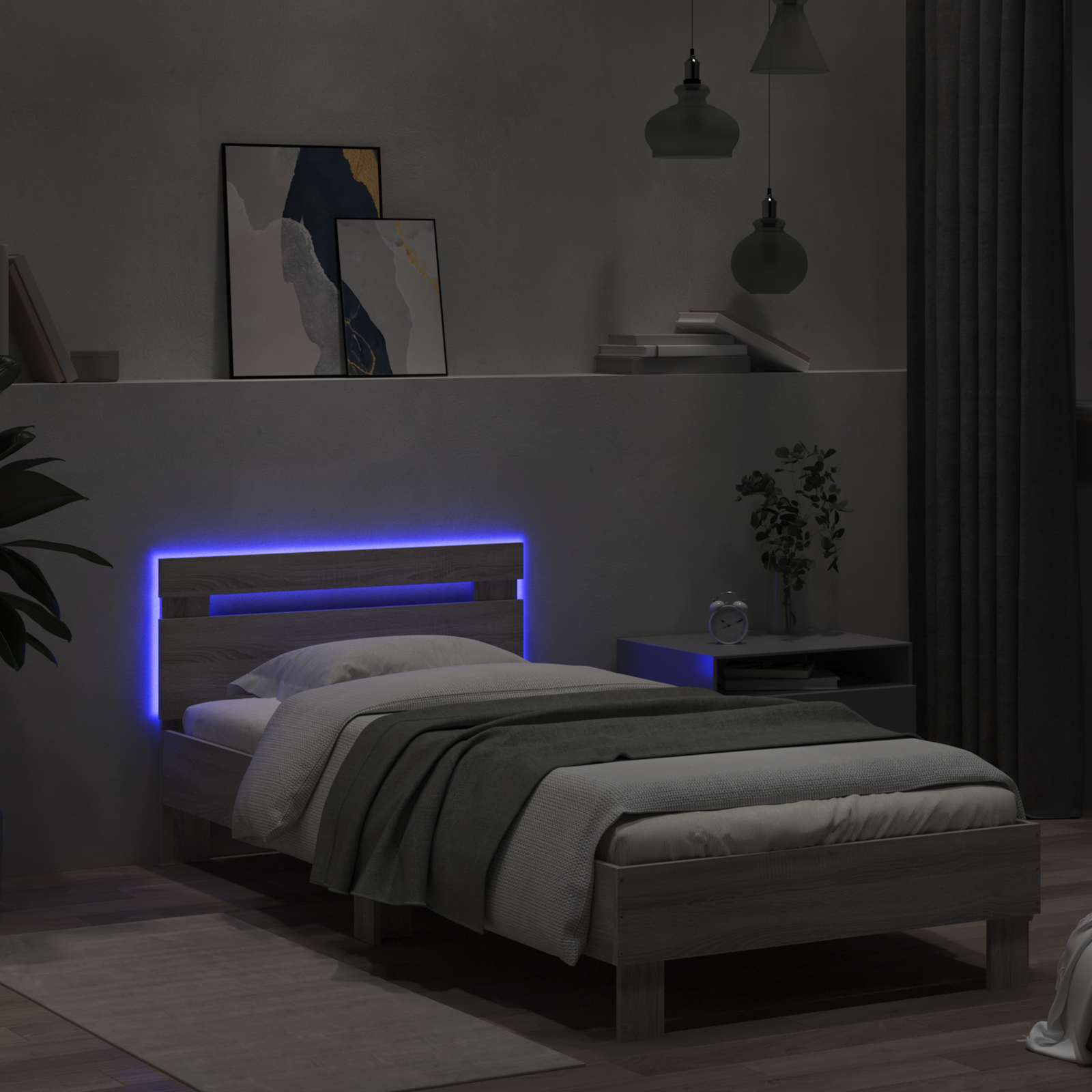 Krevetna konstrukcija s LED svjetlom Siva Sonoma 80 x 200 cm
