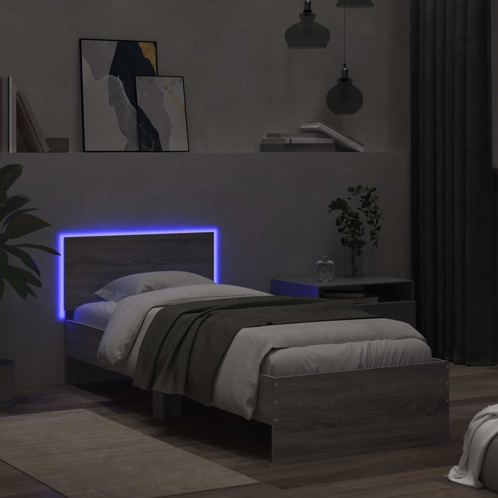 Krevetna konstrukcija s LED svjetlom Siva Sonoma 80 x 200 cm