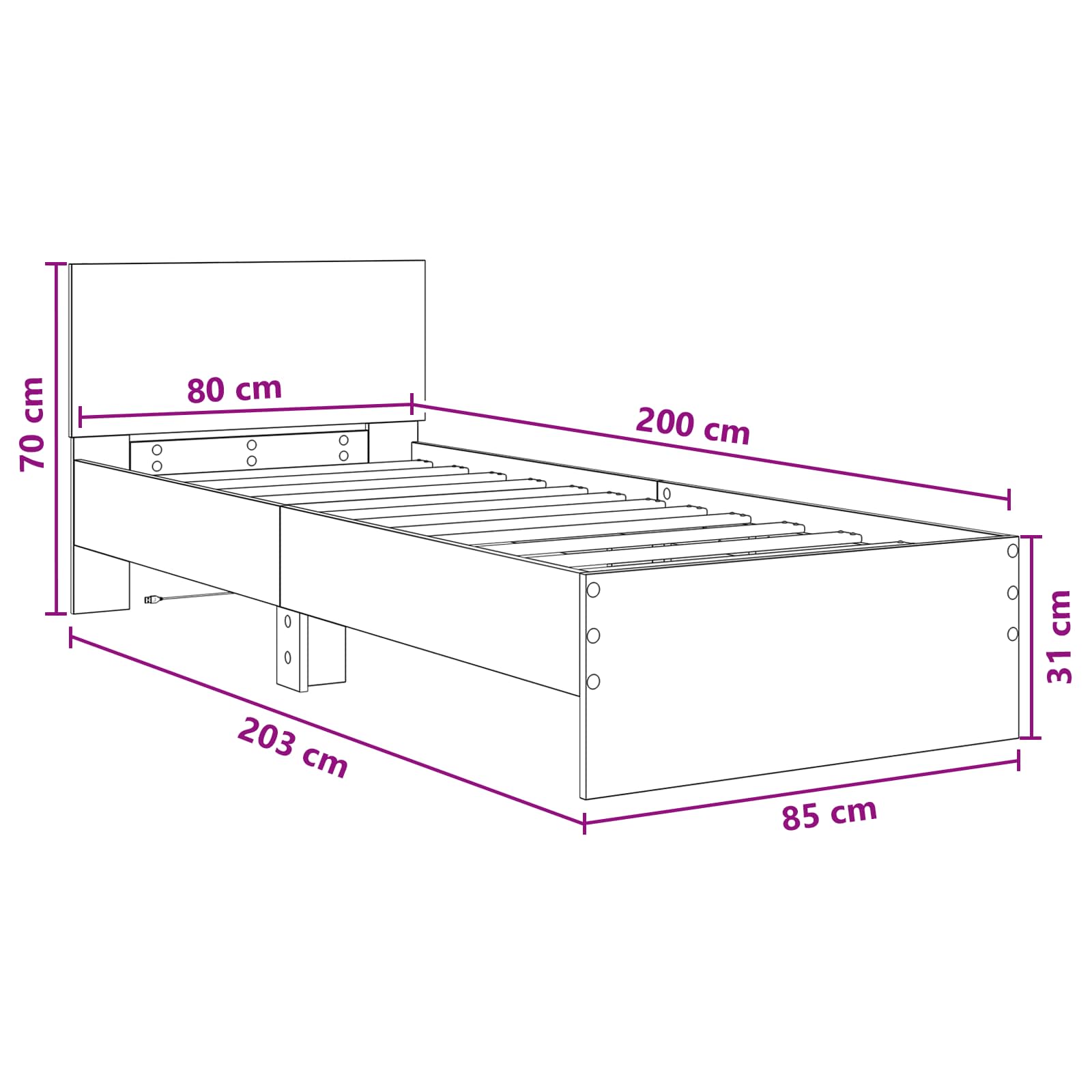 Krevetna konstrukcija s LED svjetlom Betonska siva 80 x 200 cm