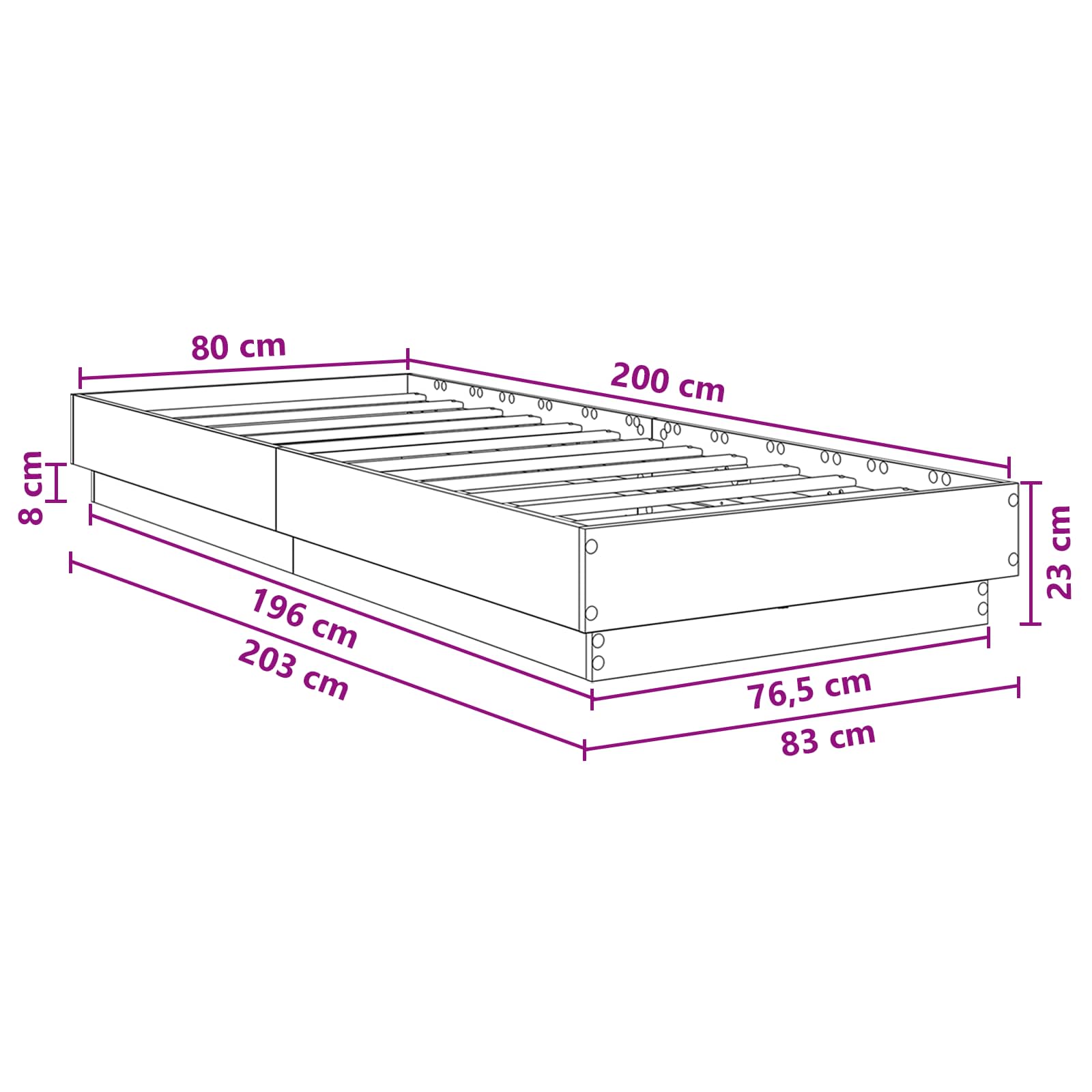 Krevetna konstrukcija s LED svjetlom Hrast sonoma 80 x 200 cm