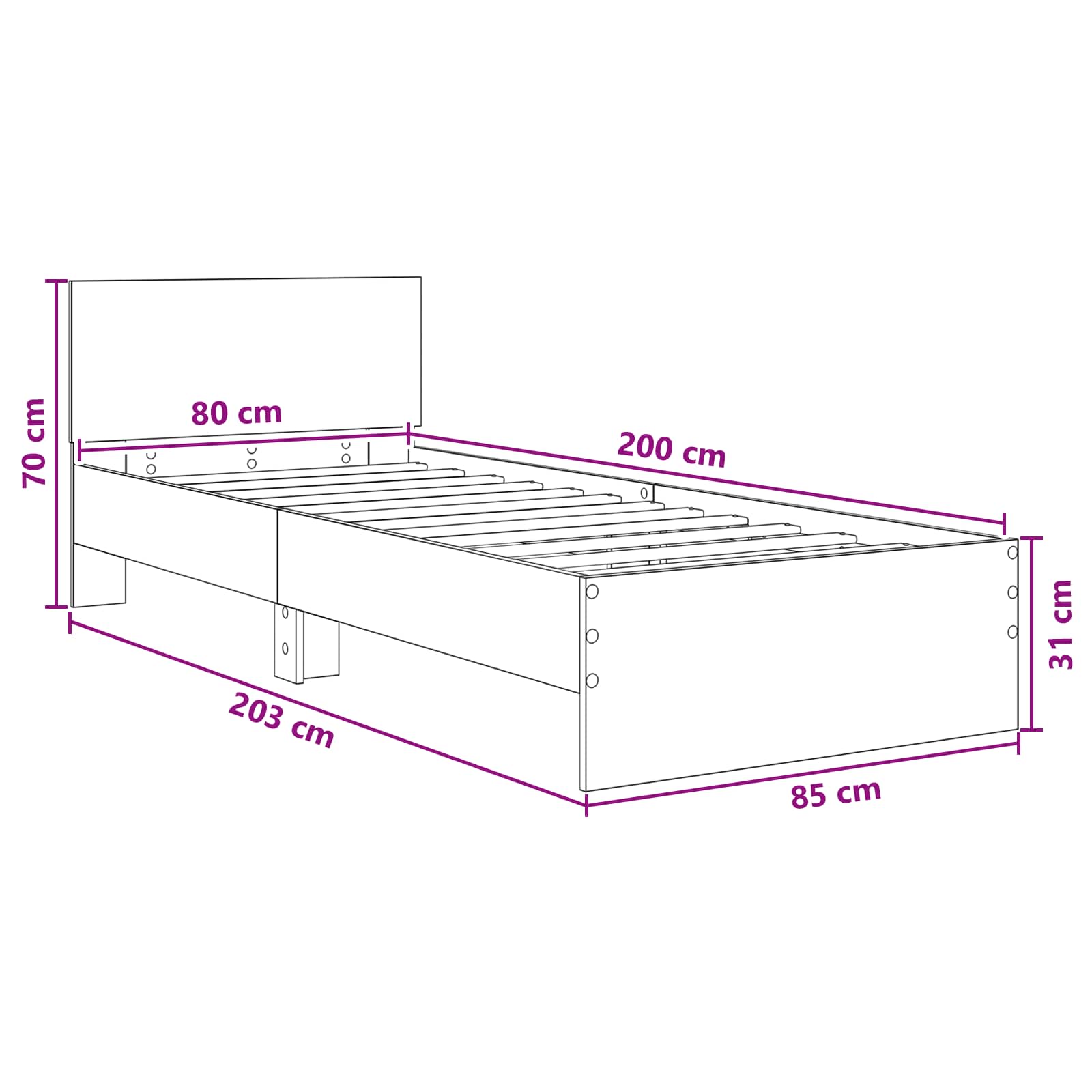 Okvir kreveta s uzglavljem Sivi Sonoma 80 x 200 cm