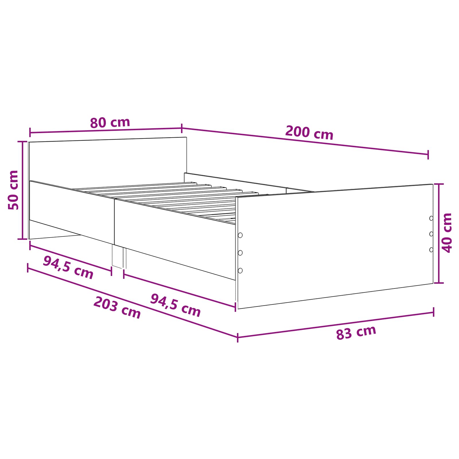 Okvir kreveta s uzglavljem Siva Sonoma 80 x 200 cm