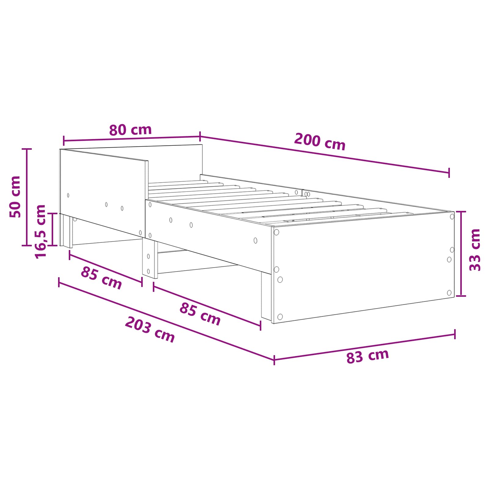 Okvir kreveta s uzglavljem Staro drvo 80 x 200 cm