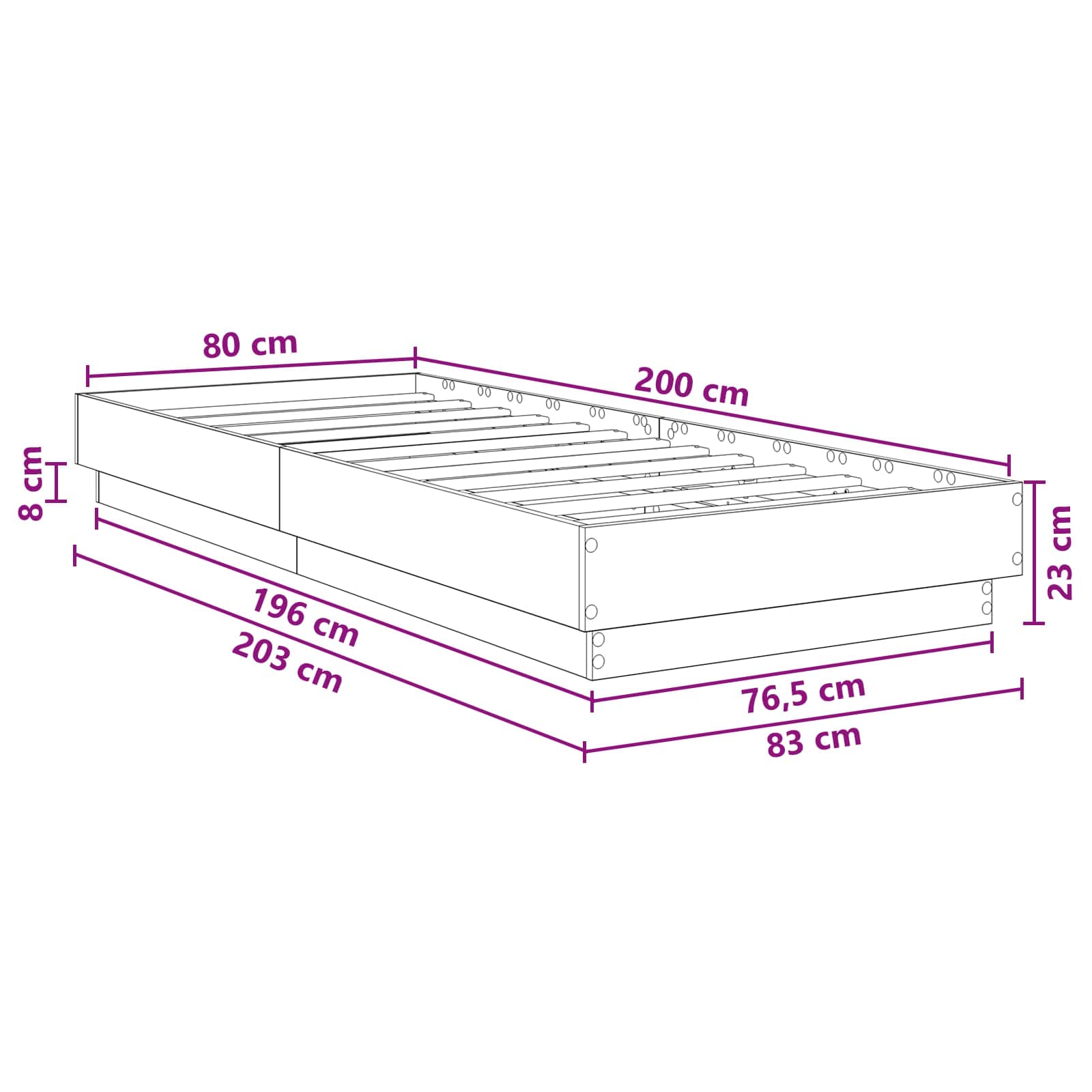 Okvir kreveta za pod Betonska siva 80 x 200 cm