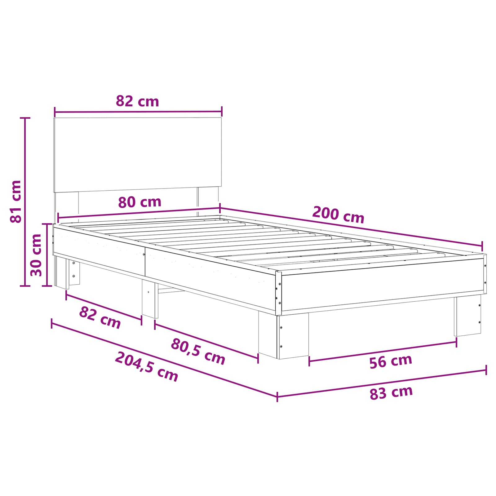 Okvir kreveta s uzglavljem Siva Sonoma 80 x 200 cm