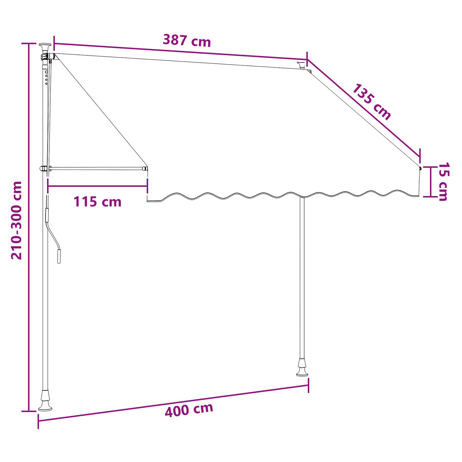 Ručno sklopiva tenda Šareni 400 x 115 x 300 cm
