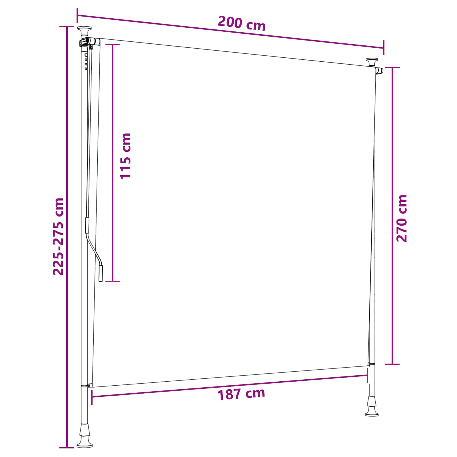 Vanjska Roleta Crna 150 x 270 cm