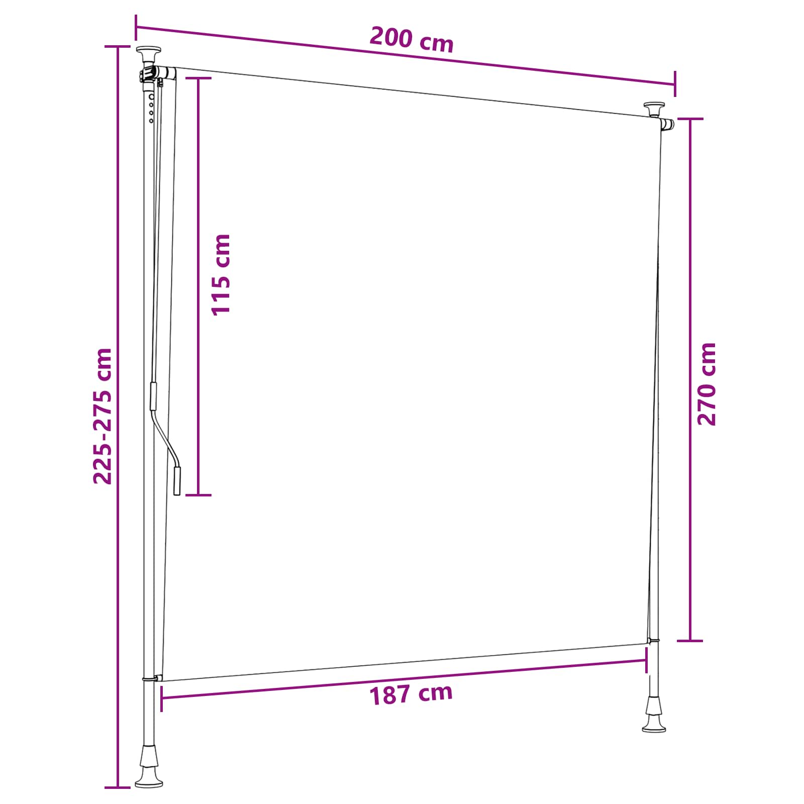 Vanjska Roleta Crna 200 x 270 cm