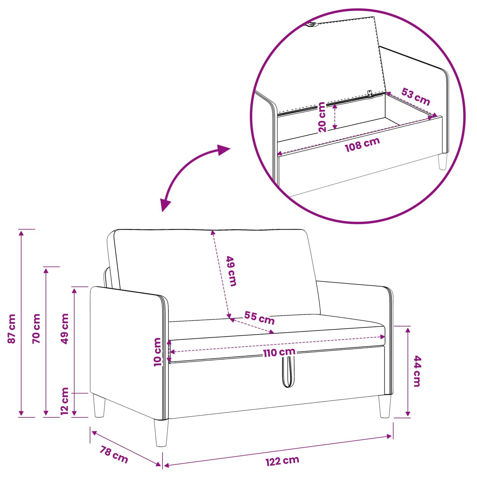 Set sofe s pohranom 2 pcs Tamnosiva Poliester
