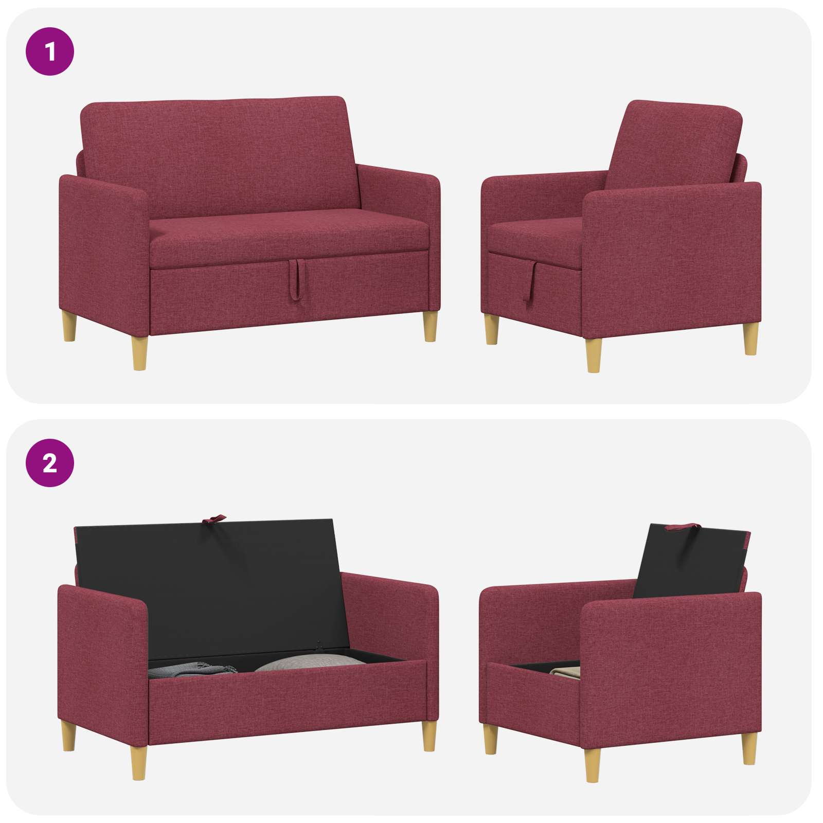 Set sofe s pohranom 2 pcs Vinska crvena Poliester