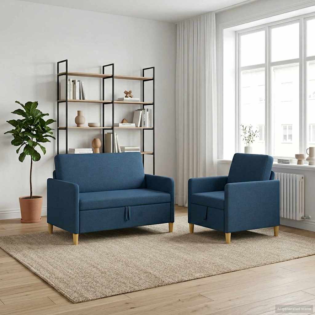 Set sofe s pohranom 2 pcs Plava Poliester