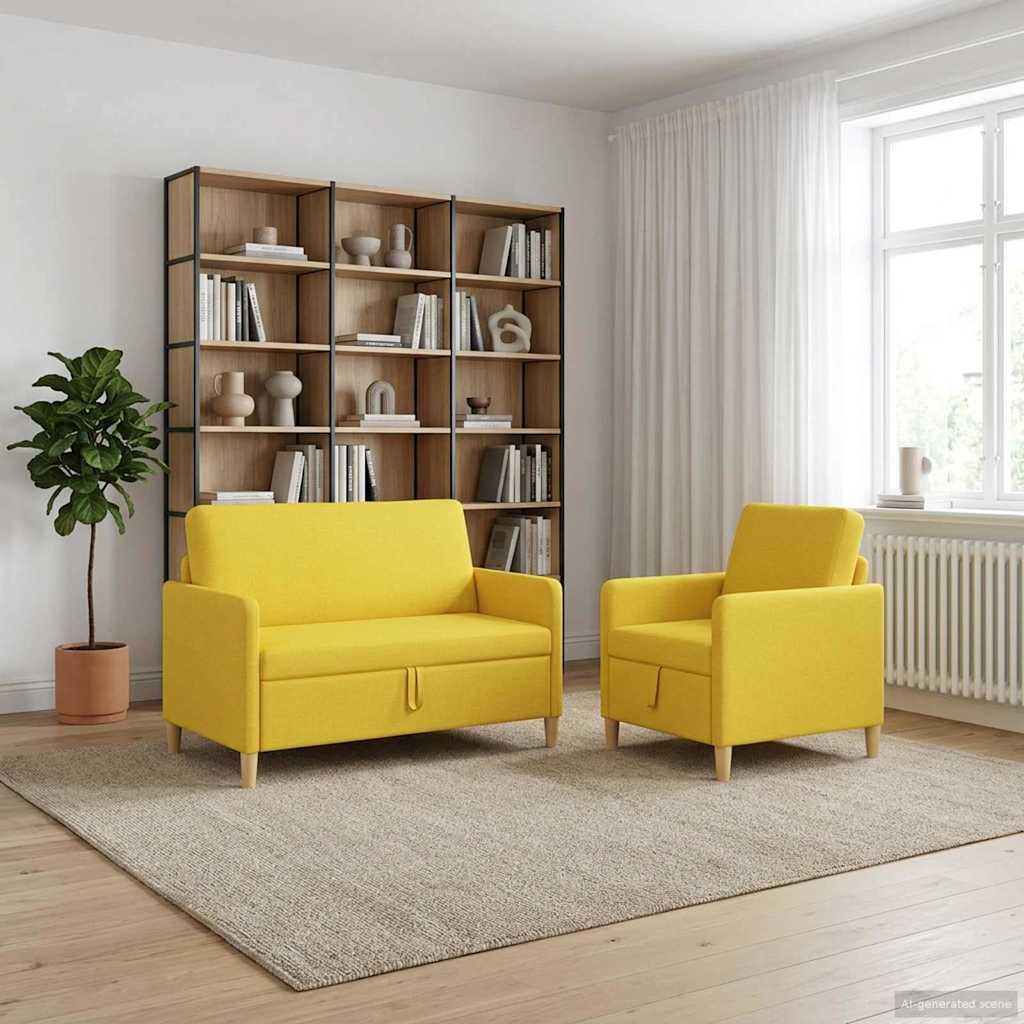 Set sofe s pohranom 2 pcs Svijetlo žuta Poliester