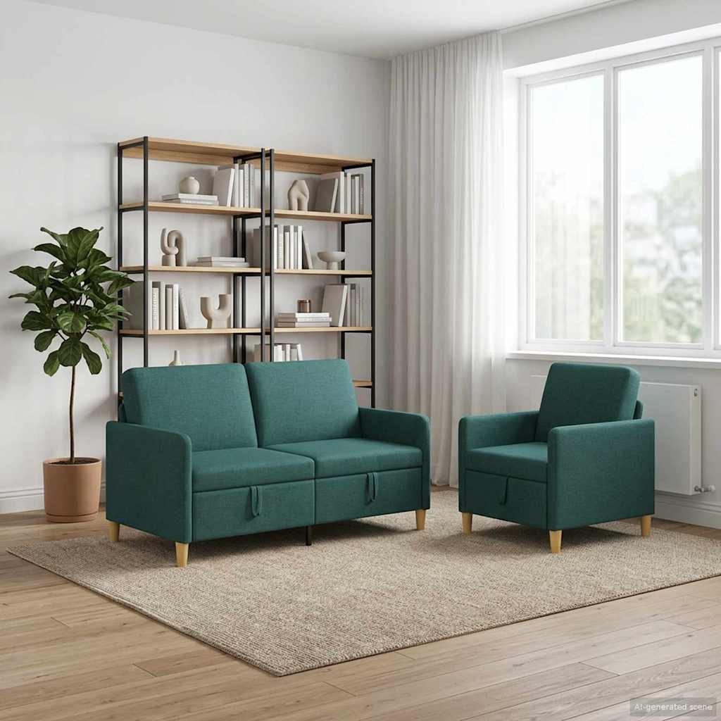 Set sofe s pohranom 2 pcs Tamnozelena Poliester