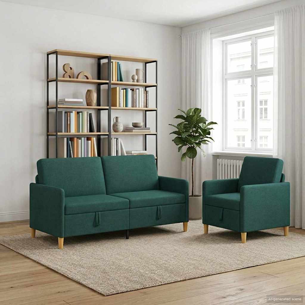 Set sofe s pohranom 2 pcs Tamnozelena Poliester