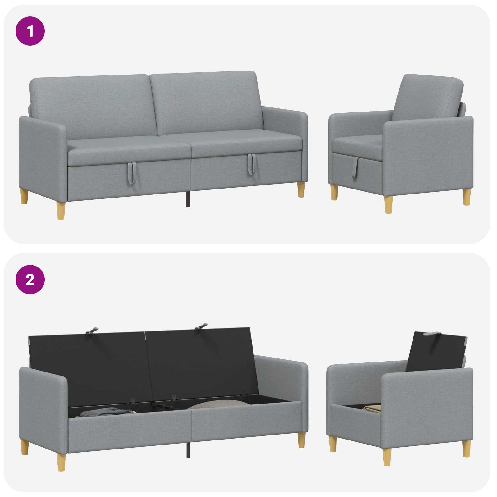 Set sofe s pohranom 2 pcs Svjetlosiva Poliester