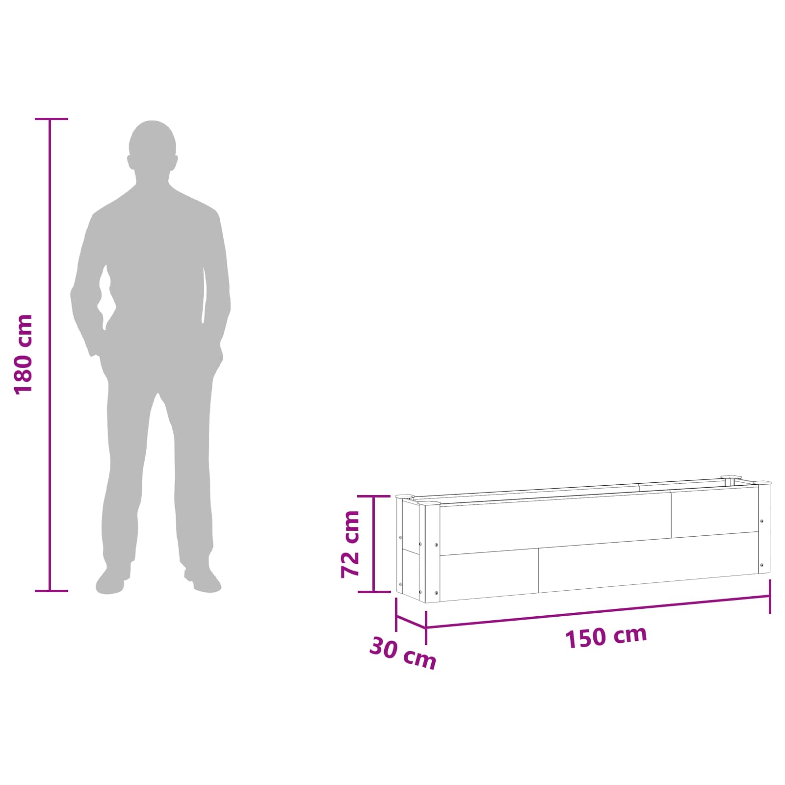Povišena vrtna gredica Crna 150 x 30 x 36 cm