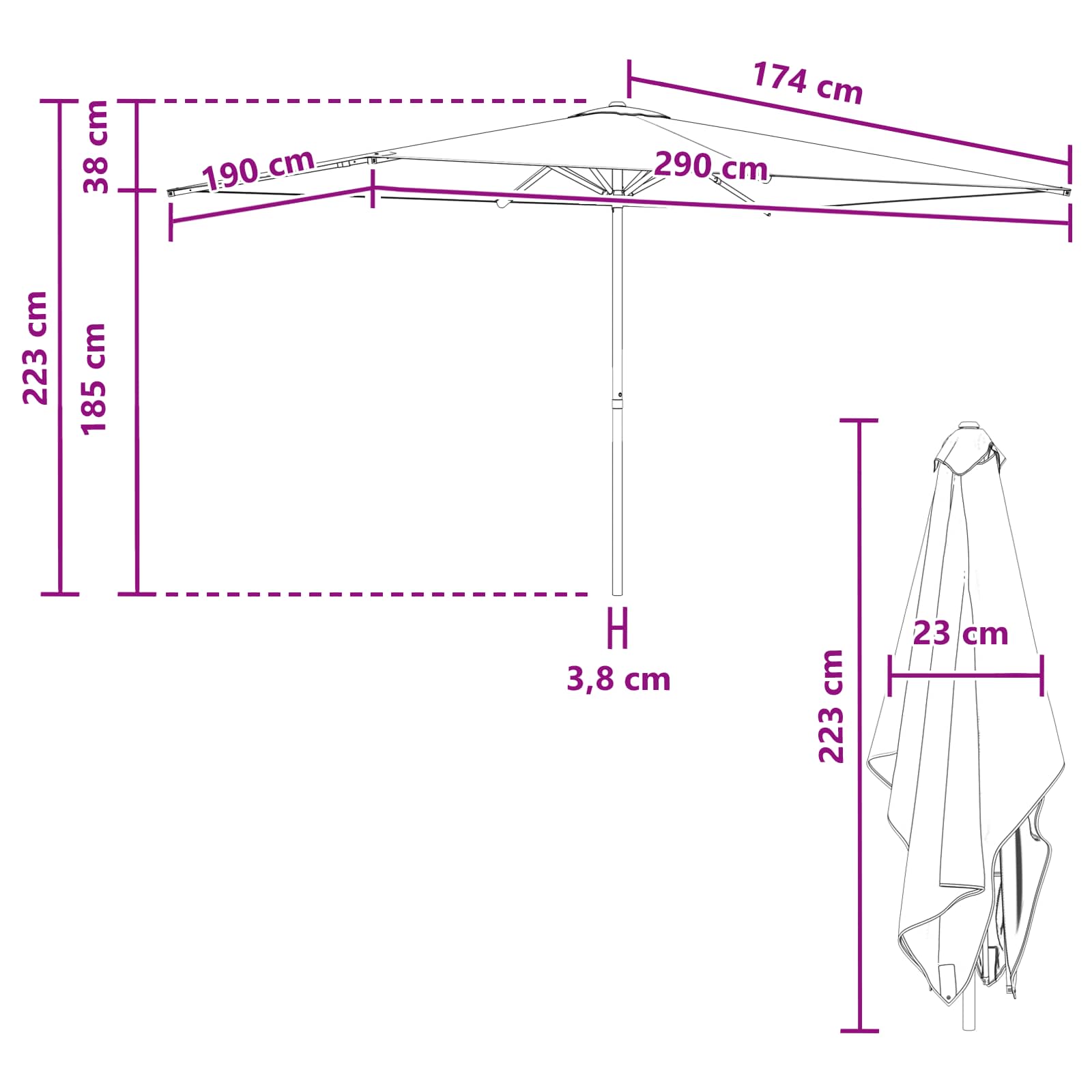 Vrtni suncobran 200 x 300 cm Poliester Pravokutni Crna
