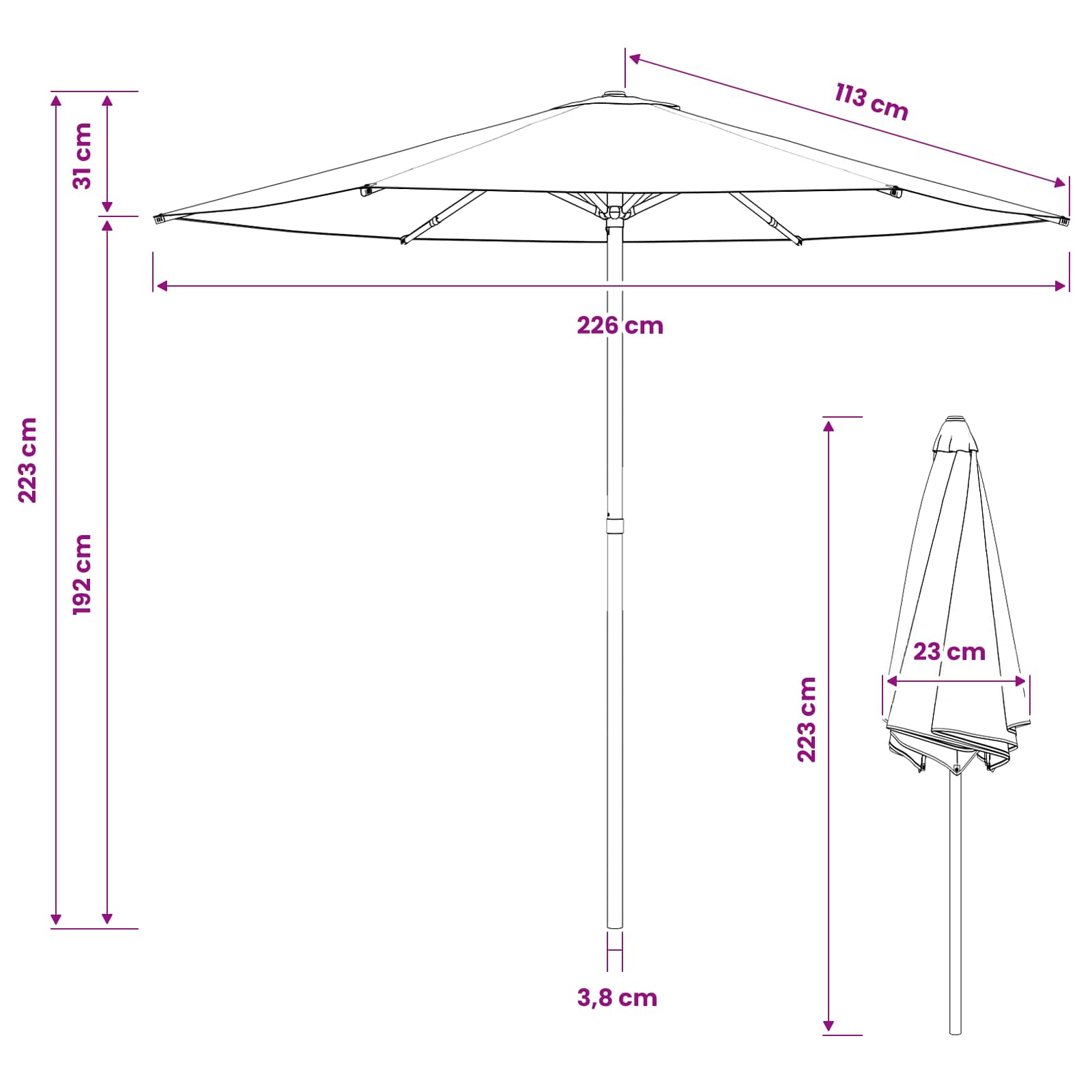 Vrtni suncobran 230 x 230 cm Poliester Pravokutni
