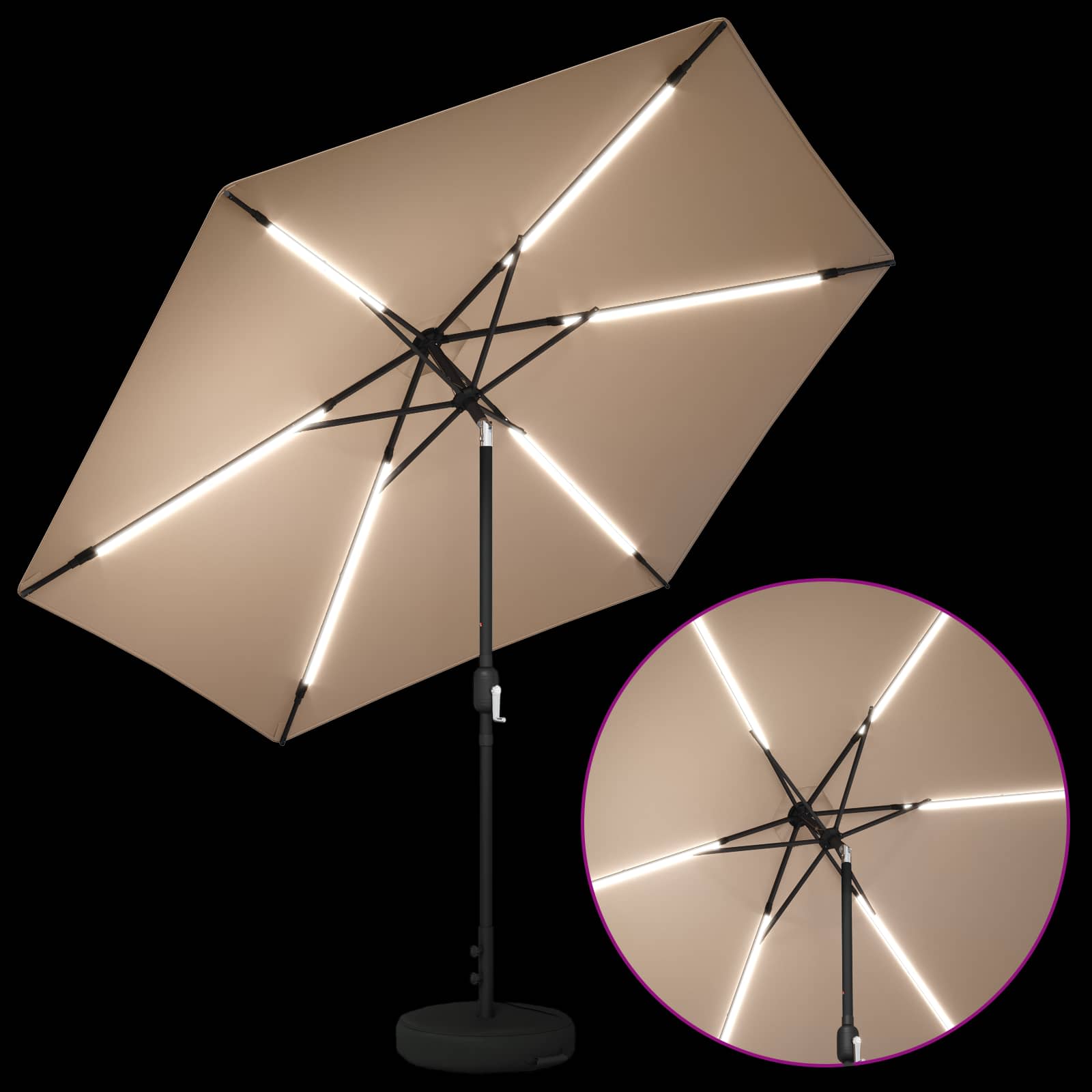Suncobran za vrt s LED svjetlima i postoljem 300 x 300 cm