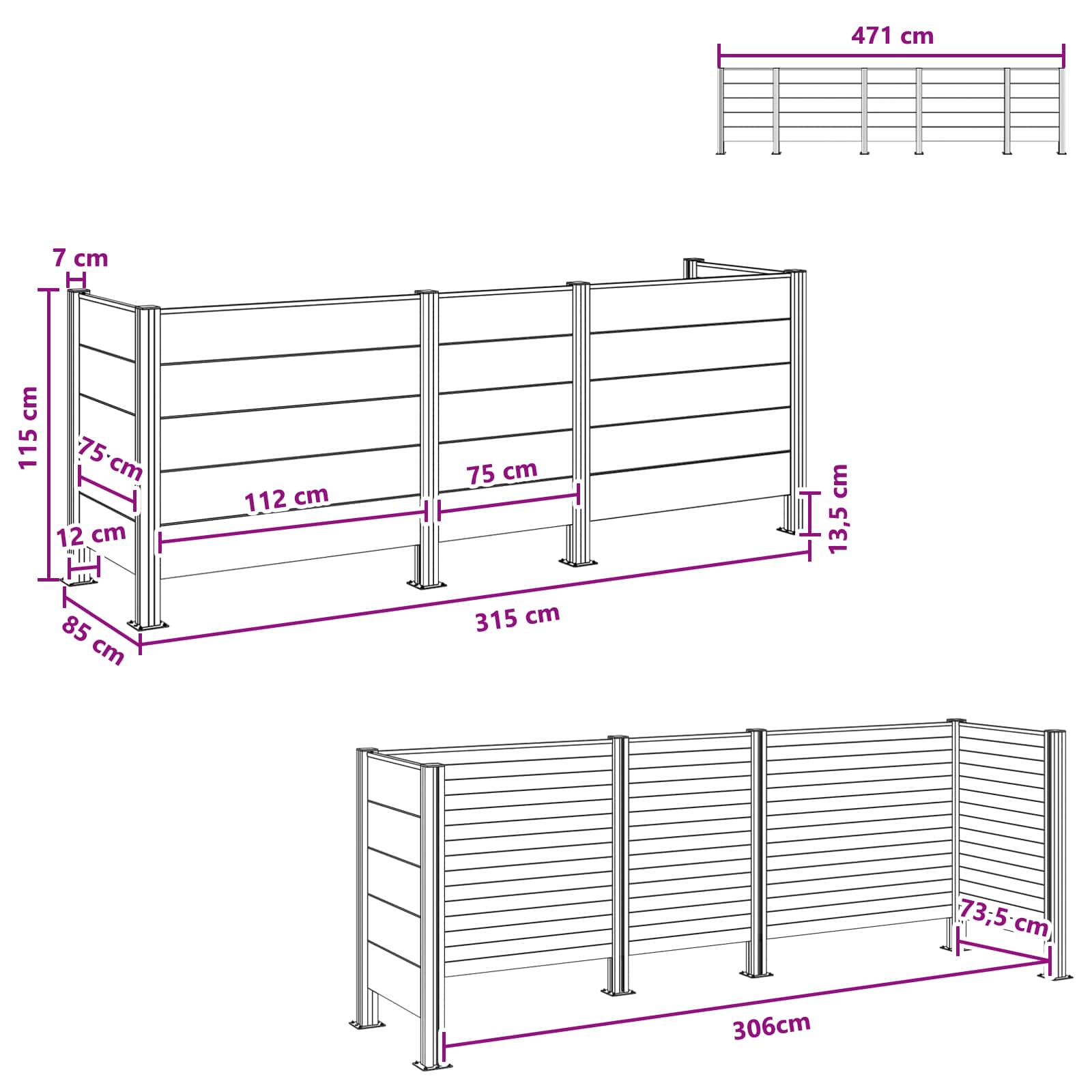 Ograda za kante za smeće Siva 315 x 85 x 115 cm Aluminij i WPC