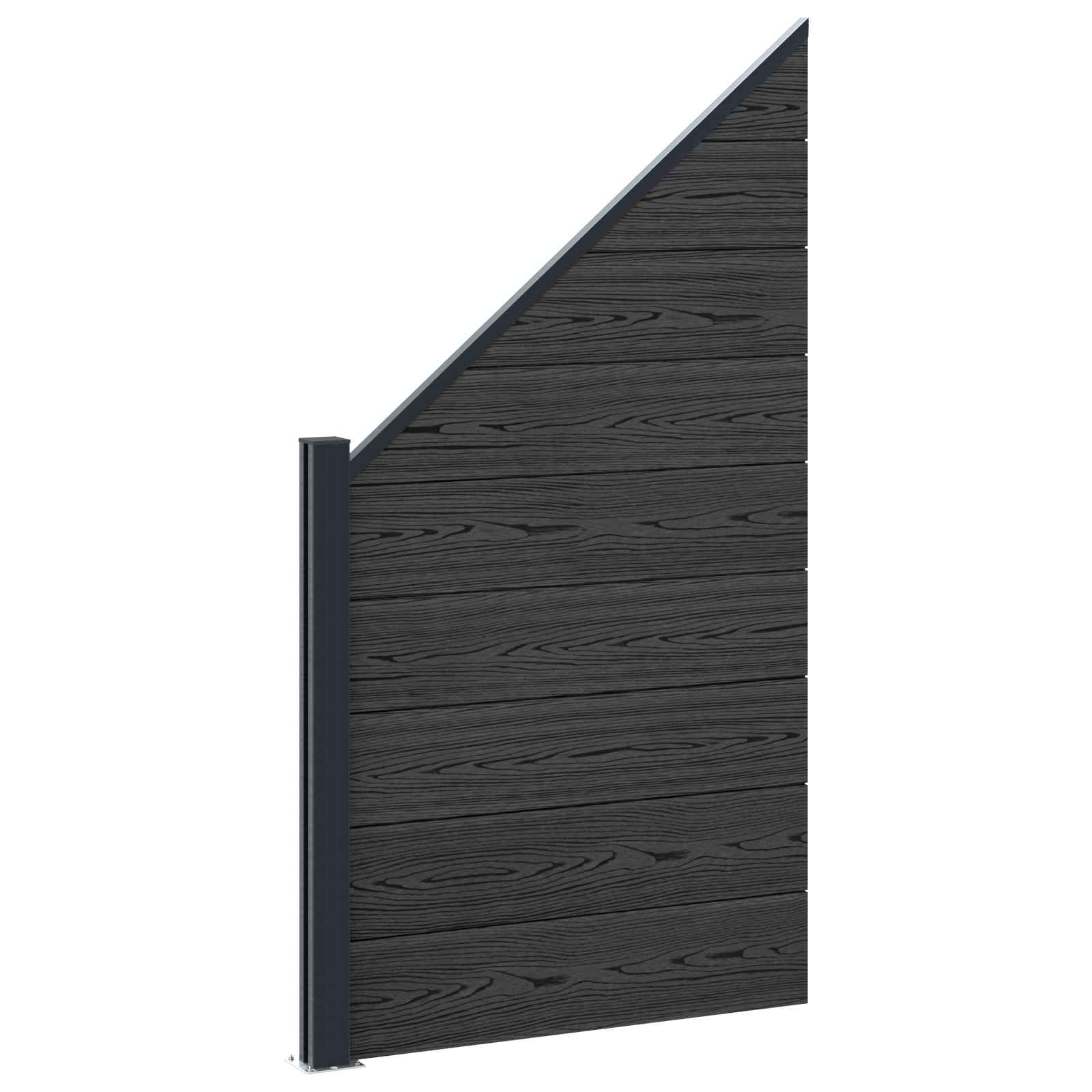 Panel ograde 3 pcs WPC i aluminij Crna