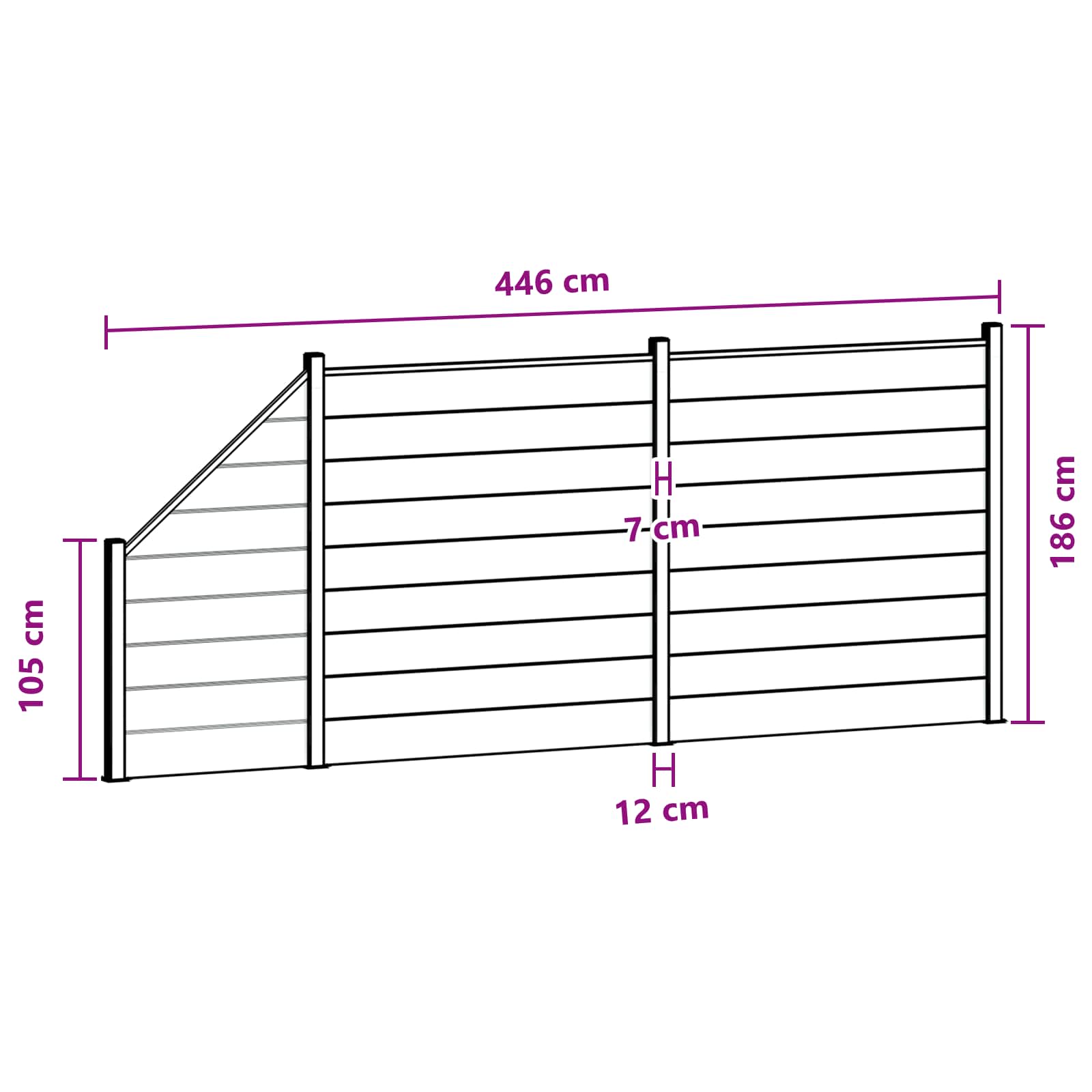 Panel ograde 3 pcs WPC i aluminij Crna