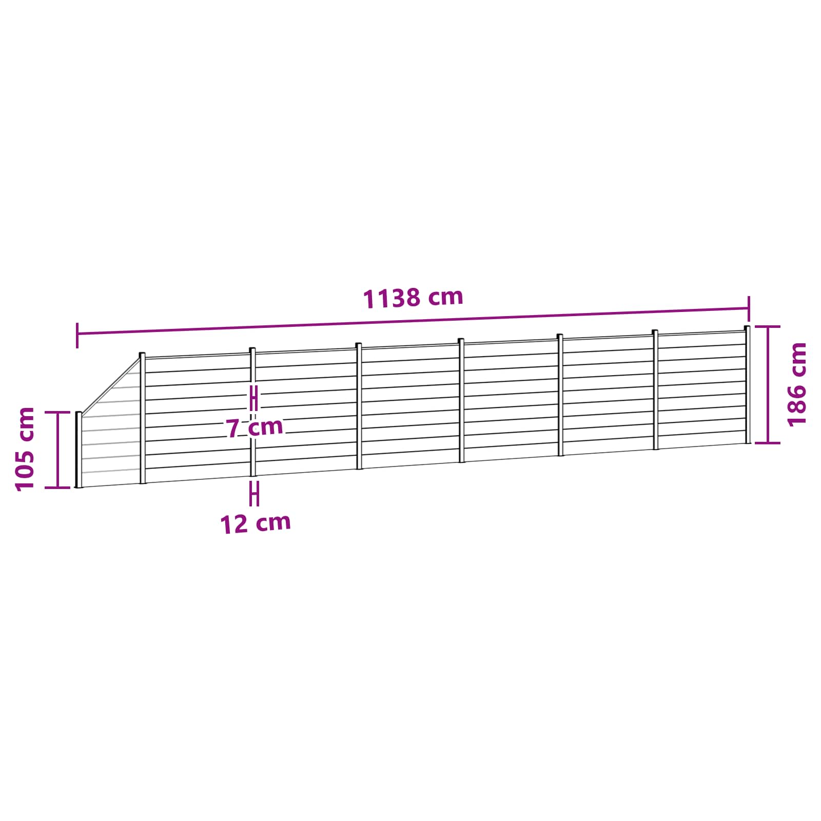 Panel ograde 7 pcs WPC i aluminij Crna