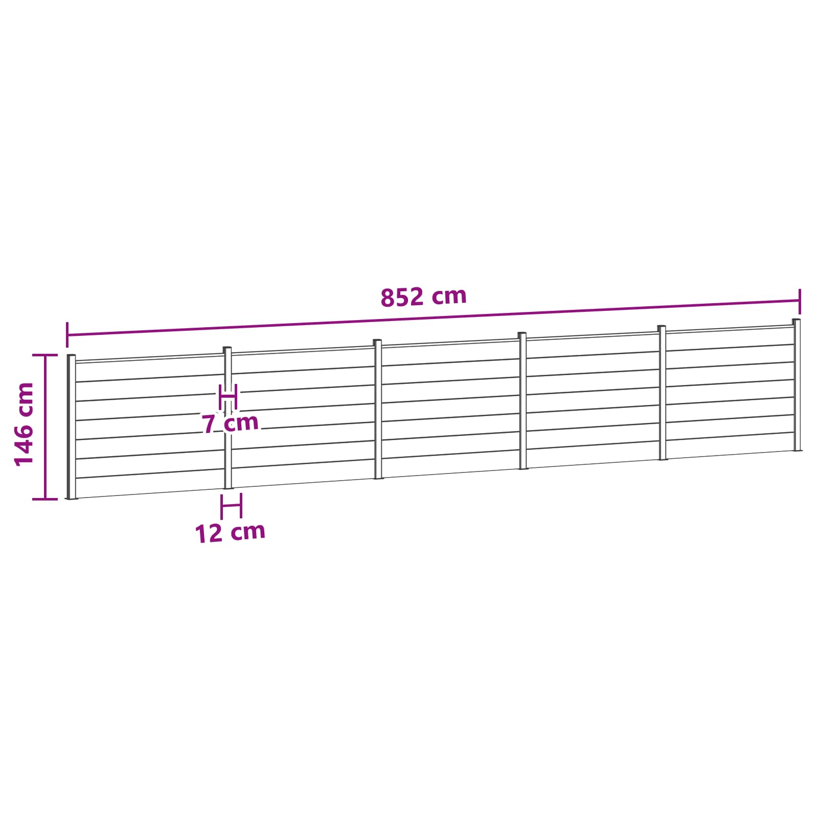 Panel ograde 5 pcs WPC i aluminij Crna
