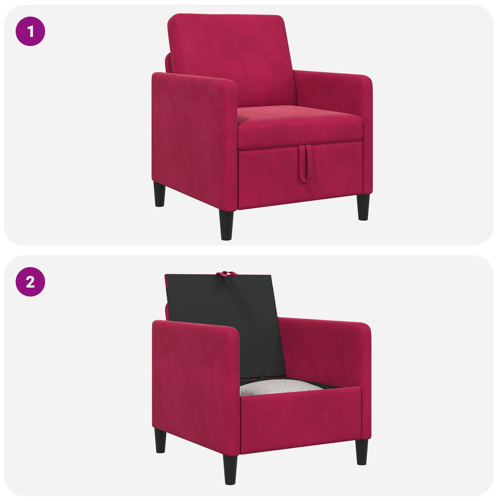 Sofa s pohranom Vinska crvena 72 x 78 x 87 cm Poliester